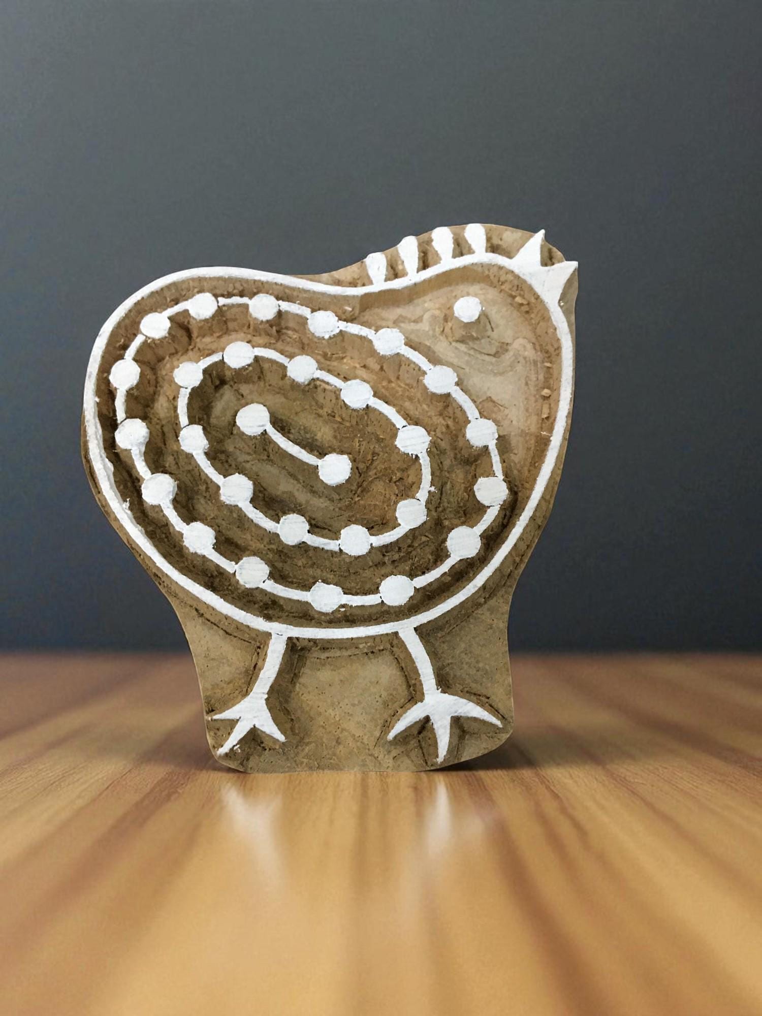 Twin hen 04  hand carved Indian wood printing block; textile stamp; pottery stamp,