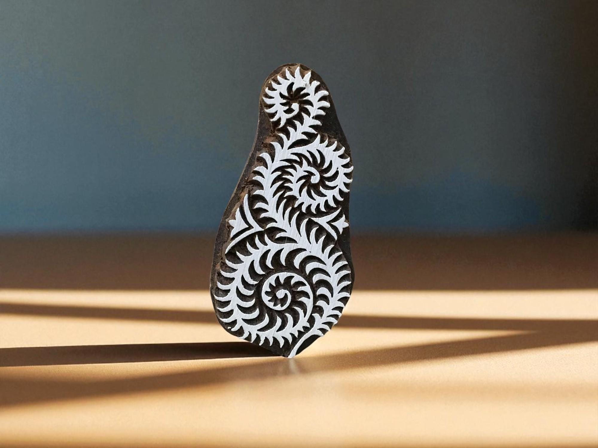 Curly Thorns Wood Stamp, Hand Carved Indian Block Print, Textile Stamp