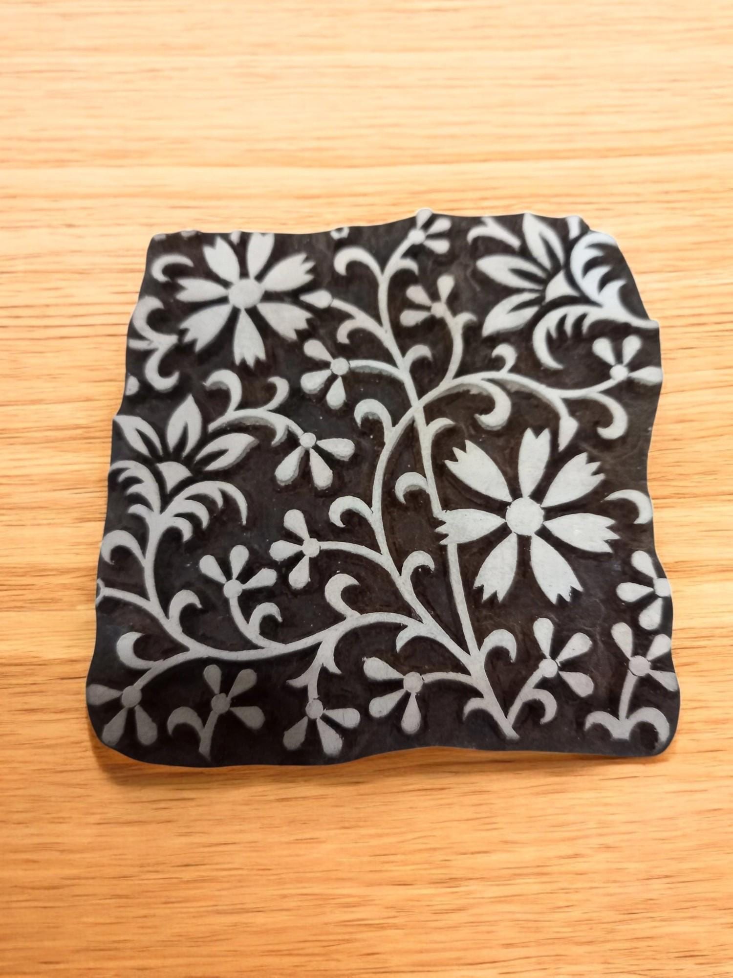 Floral Wooden Printing Block, Ceramic Stamp, 10cm
