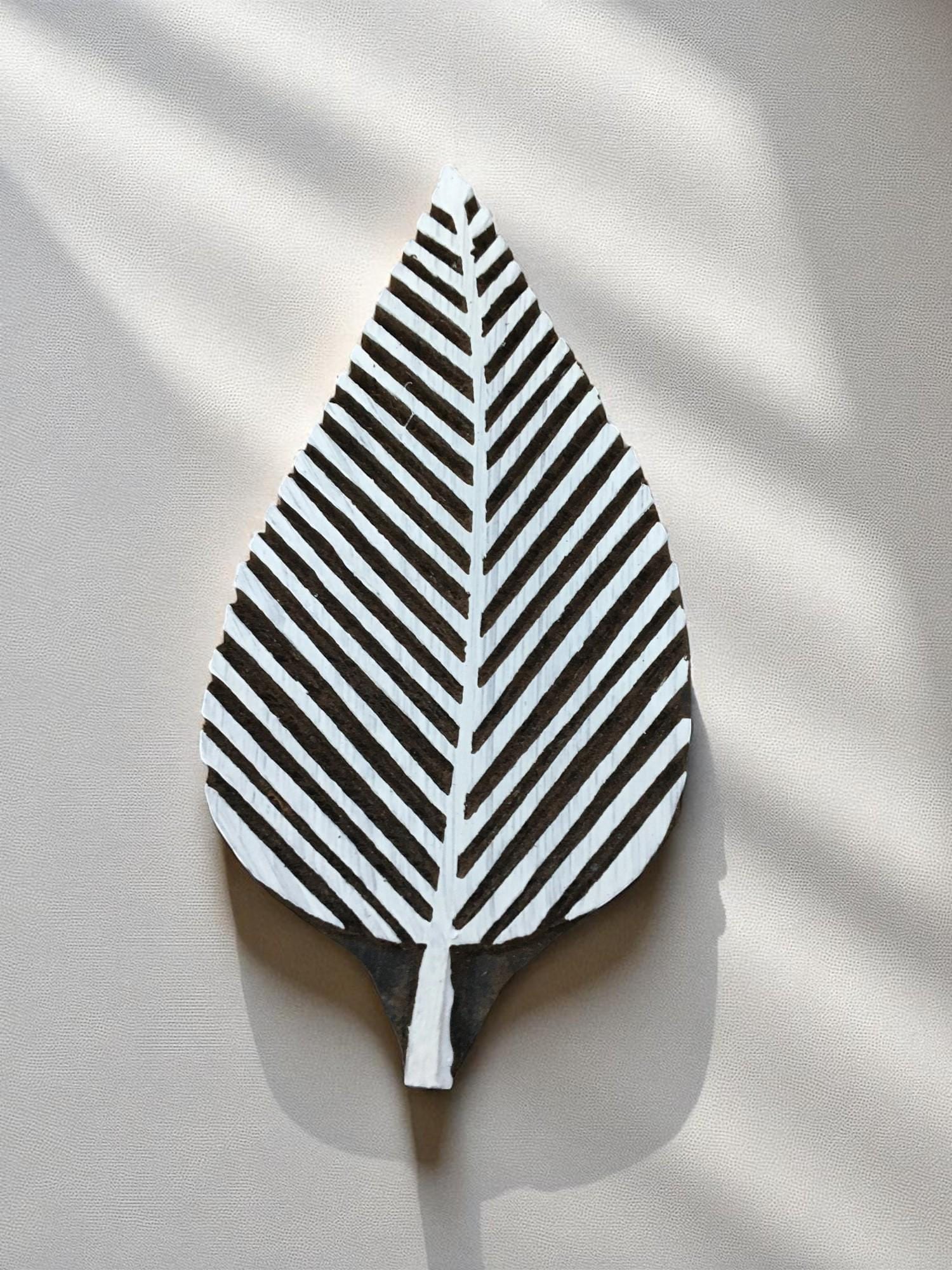 Hand Carved Stripy Leaf Wood Block Stamp, Indian Textile Printing