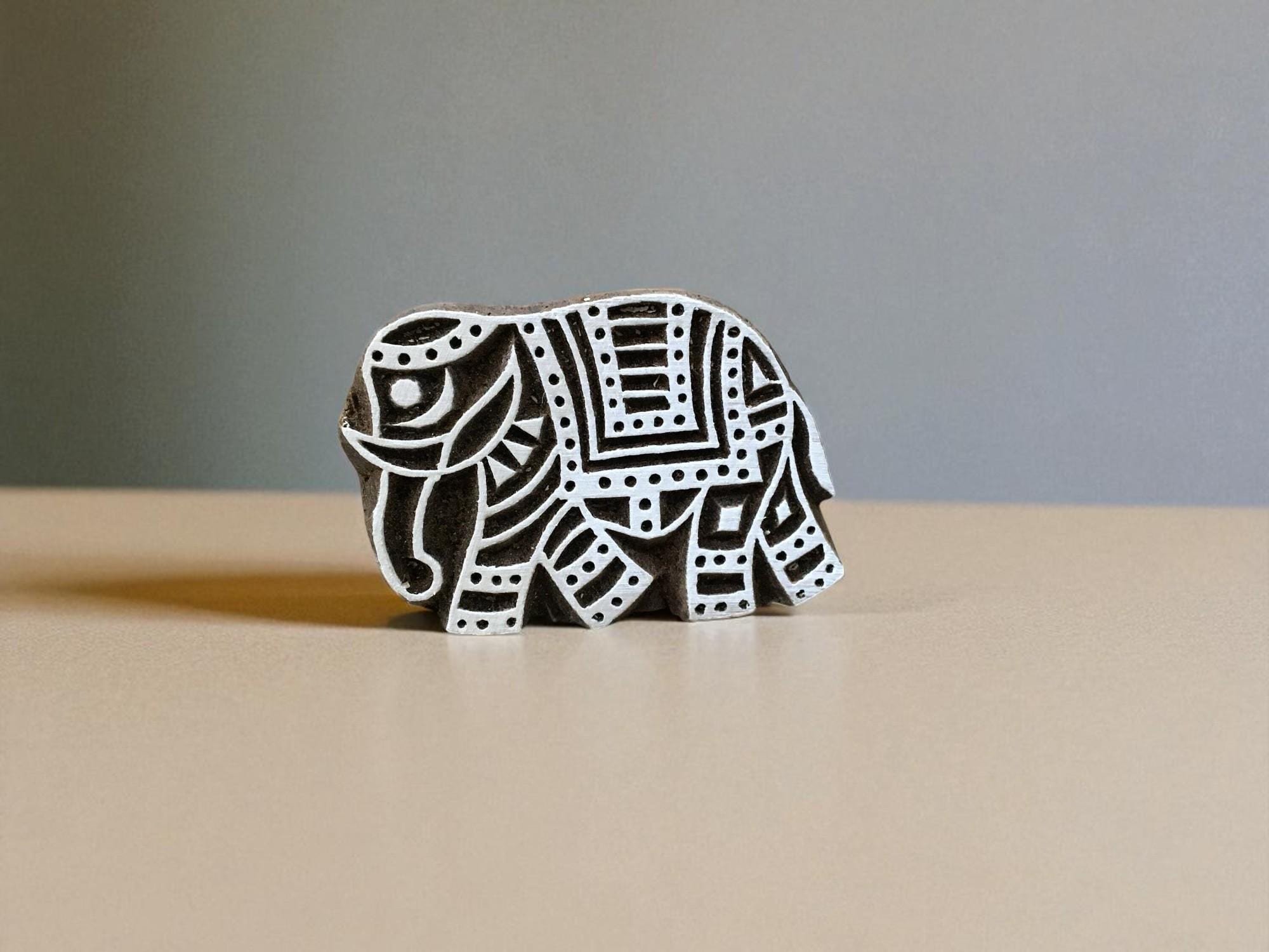 A small elephant  01,  hand carved Indian wood printing block; textile stamp; pottery stamp,