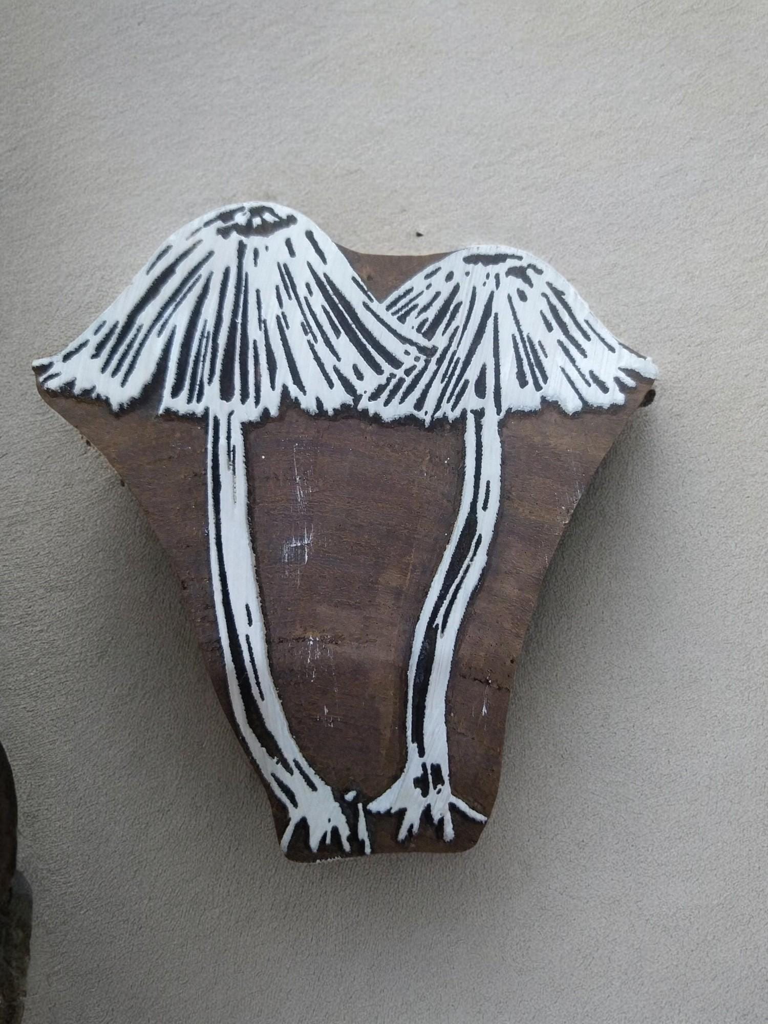 Mushroom Pottery Stamp, Hand Carved Indian Wood Block