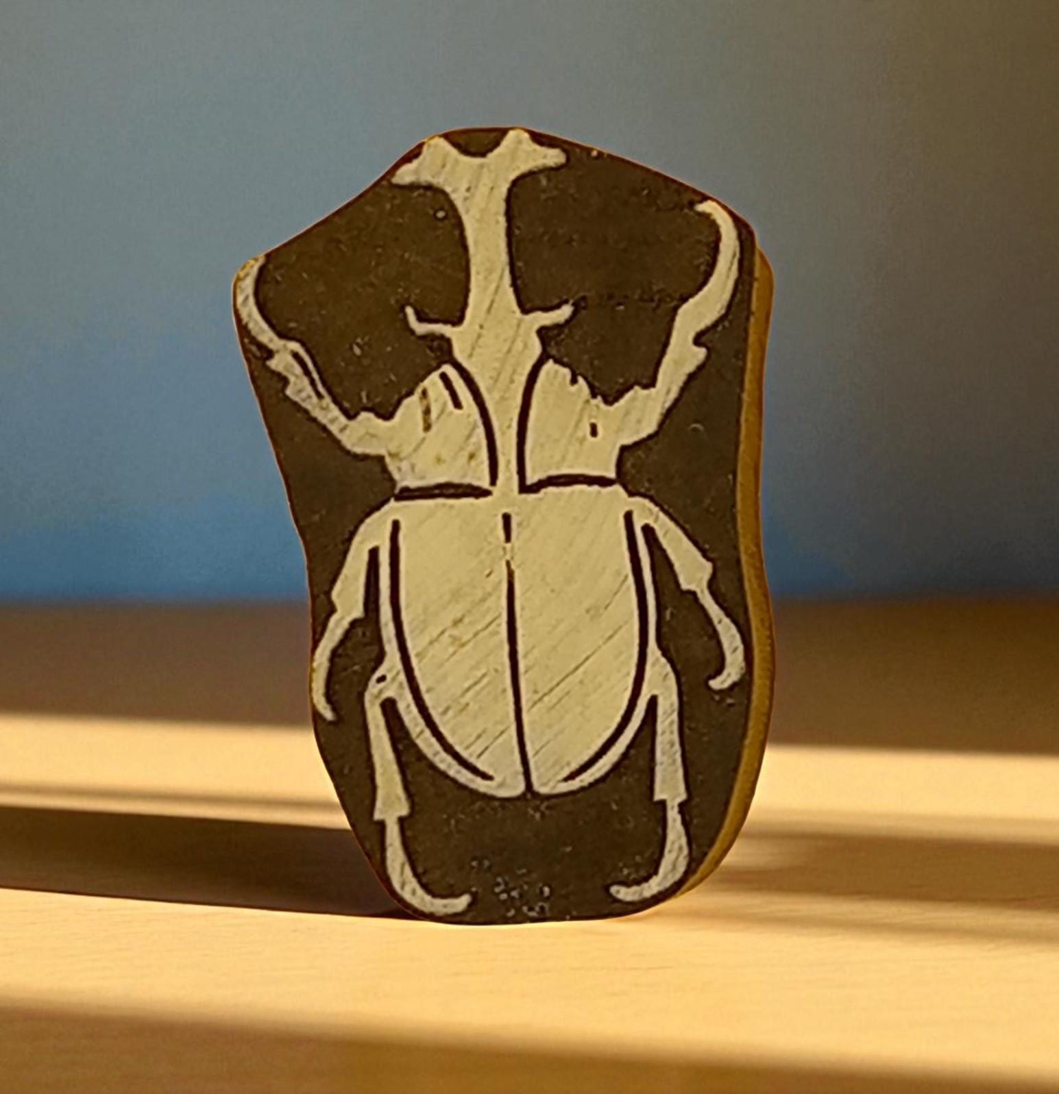 Silent Beetle  hand carved Indian wood printing block; textile stamp; pottery stamp,