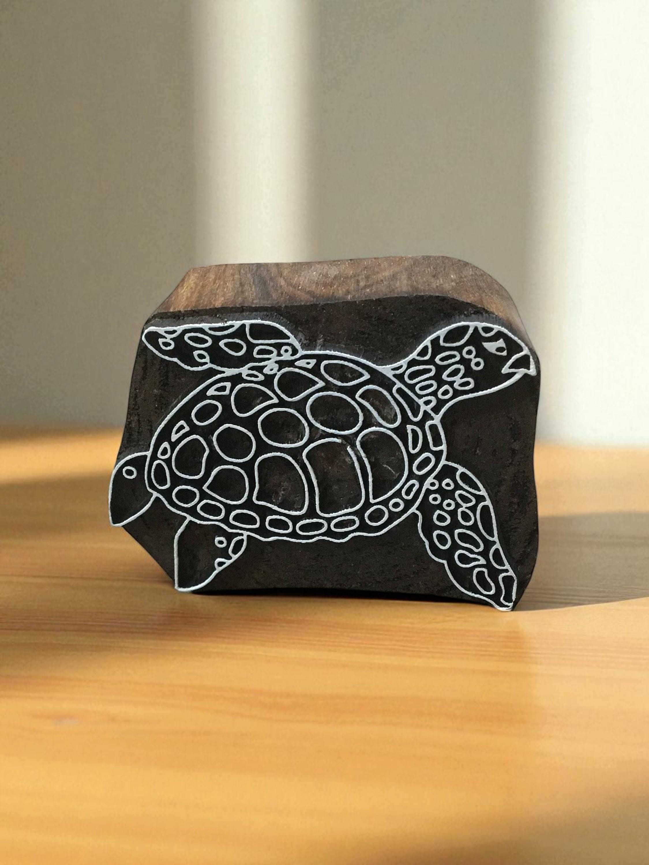 Turtle Wood Stamp, Hand Carved Indian Printing Block