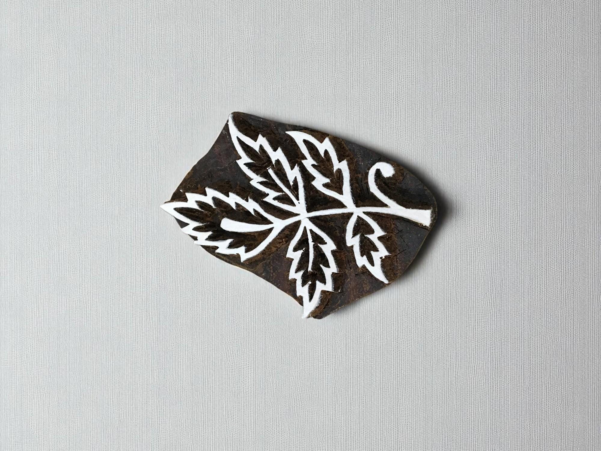 Mini 5 leaves, hand carved Indian wood printing block; textile stamp; pottery stamp,