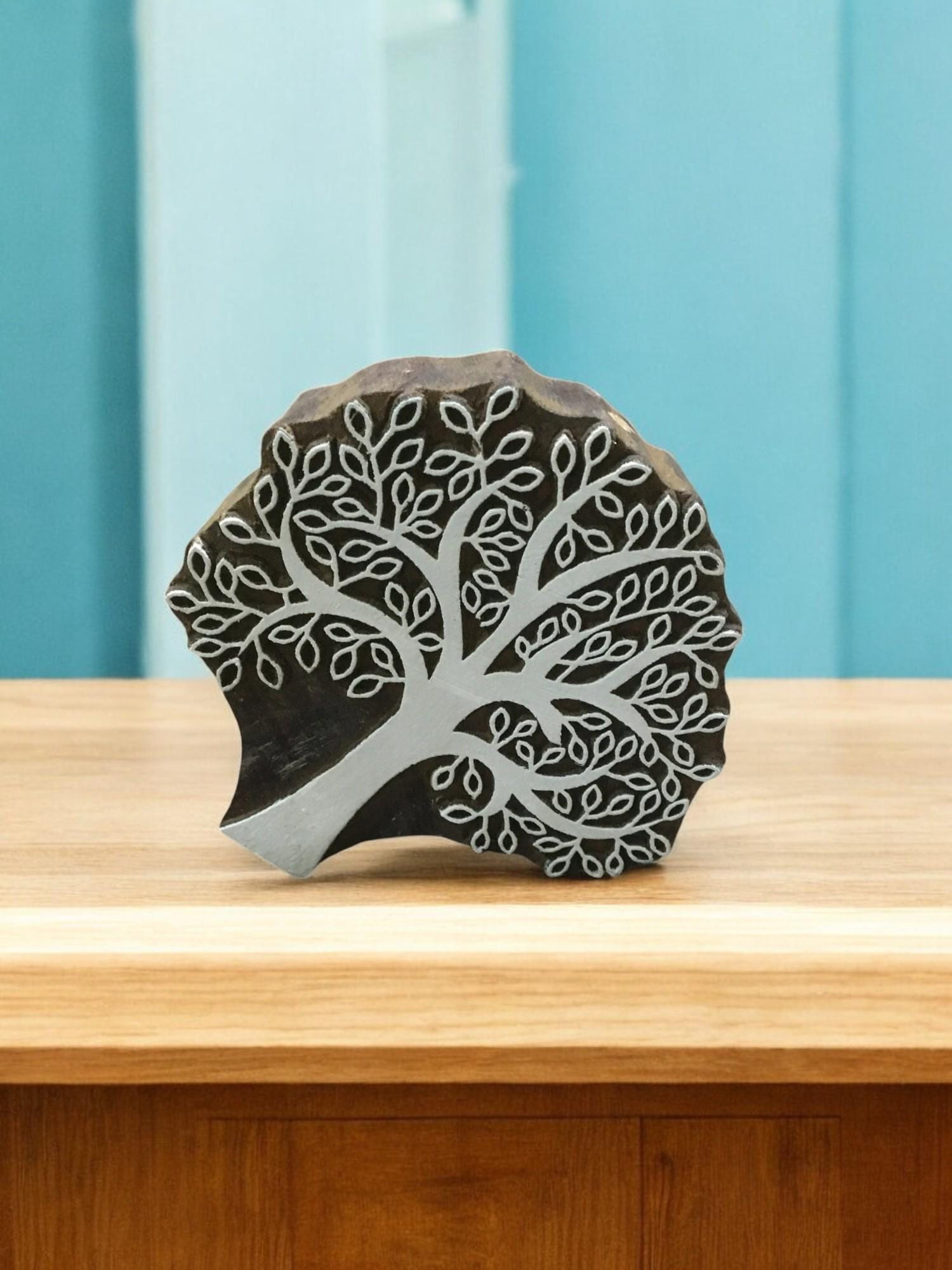 Spring Tree Wooden Printing Block – Hand Carved Floral Stamp