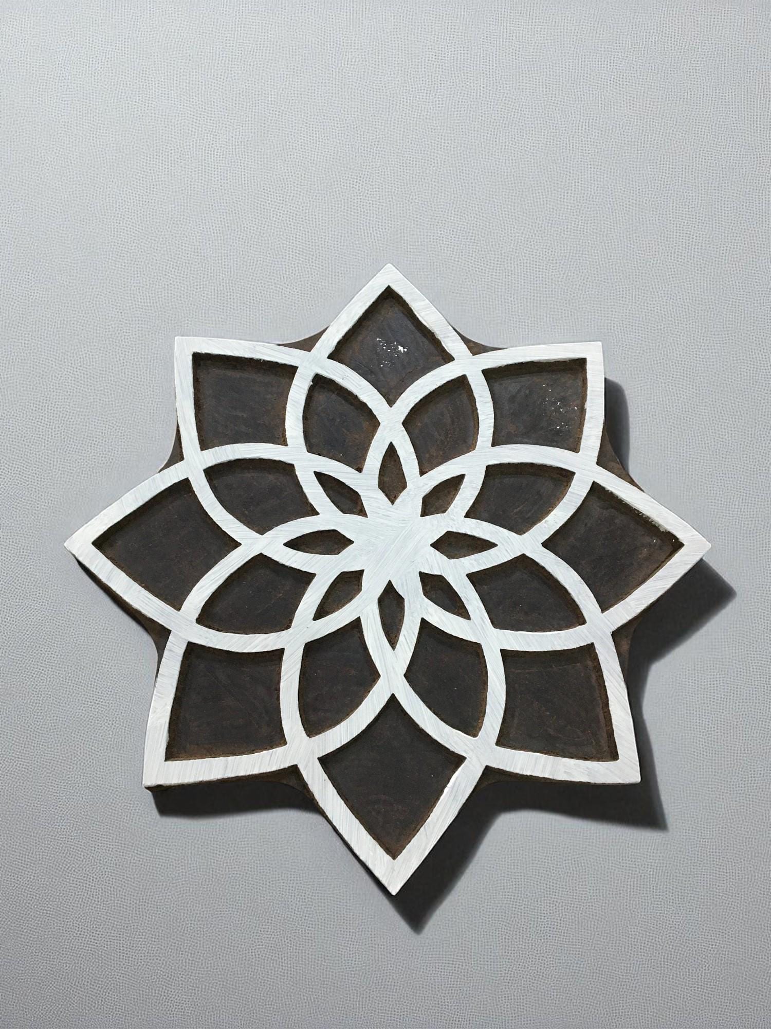 Geomeric lotus Flower  hand carved Indian wood printing block; textile stamp; pottery stamp,