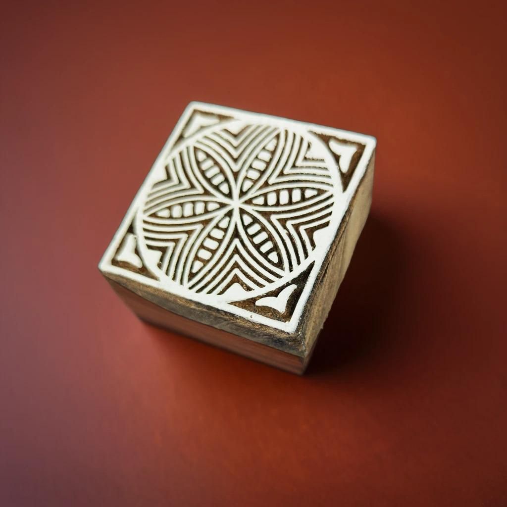 African Square Wooden Printing Block - Handcrafted Fabric Printing and Batik Tools