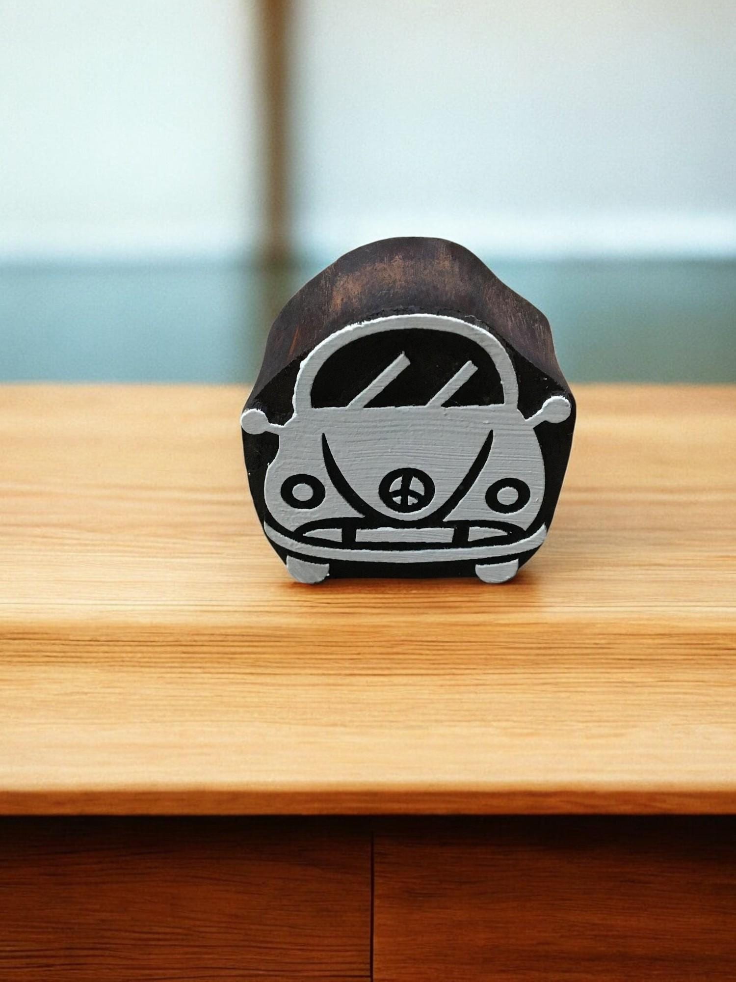 Indian Wooden Printing Block – Beatle Car, Floral Carved Stamp
