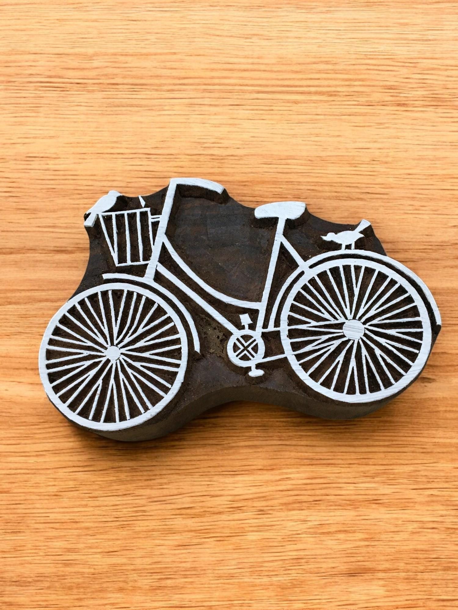 Indian Wooden Printing Block: Bicycle Design, Pottery Stamp