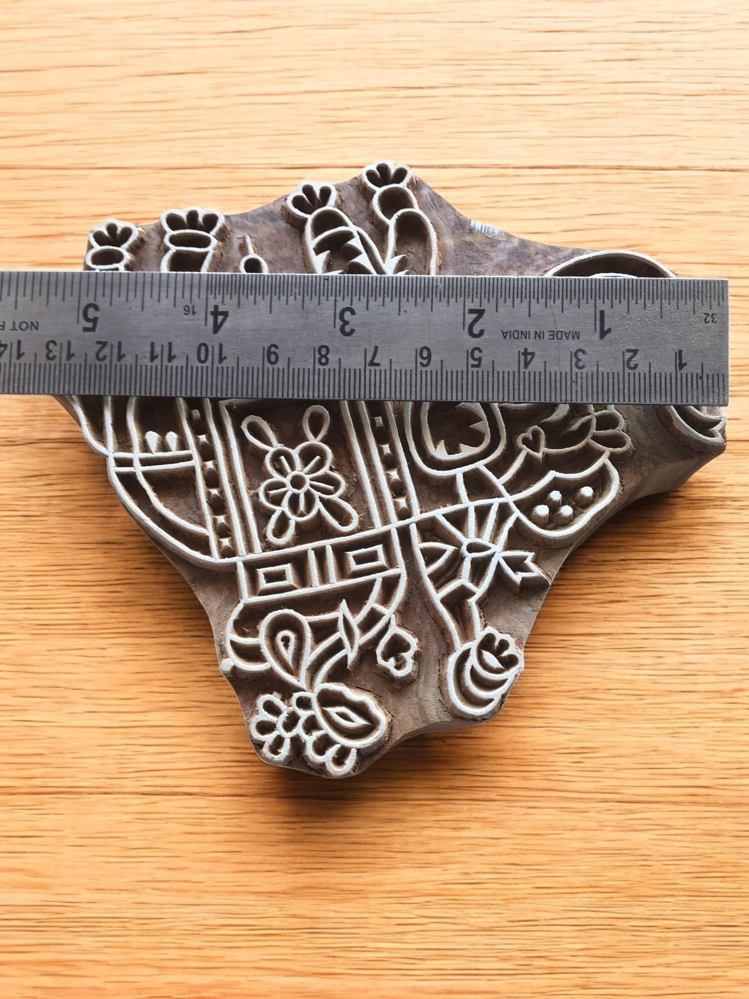 Elephant with howdah, hand carved Indian wood printing block; textile stamp; pottery stamp,