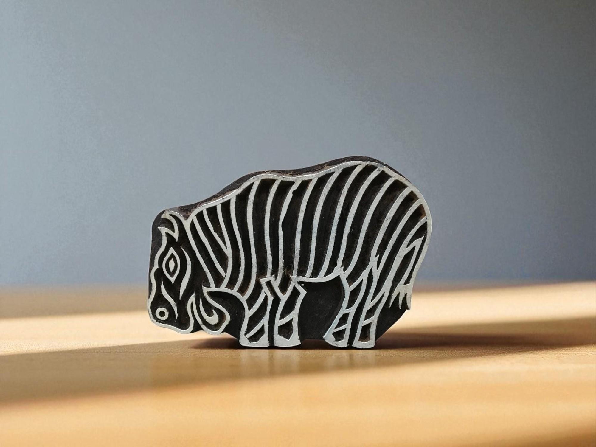 Silent Stripy Hippo  hand carved Indian wood printing block; textile stamp; pottery stamp,