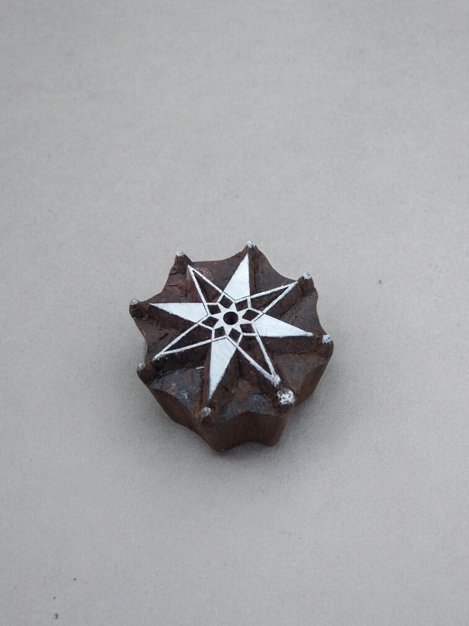 Indian Hand Carved Wooden Stamp, Star with Dots