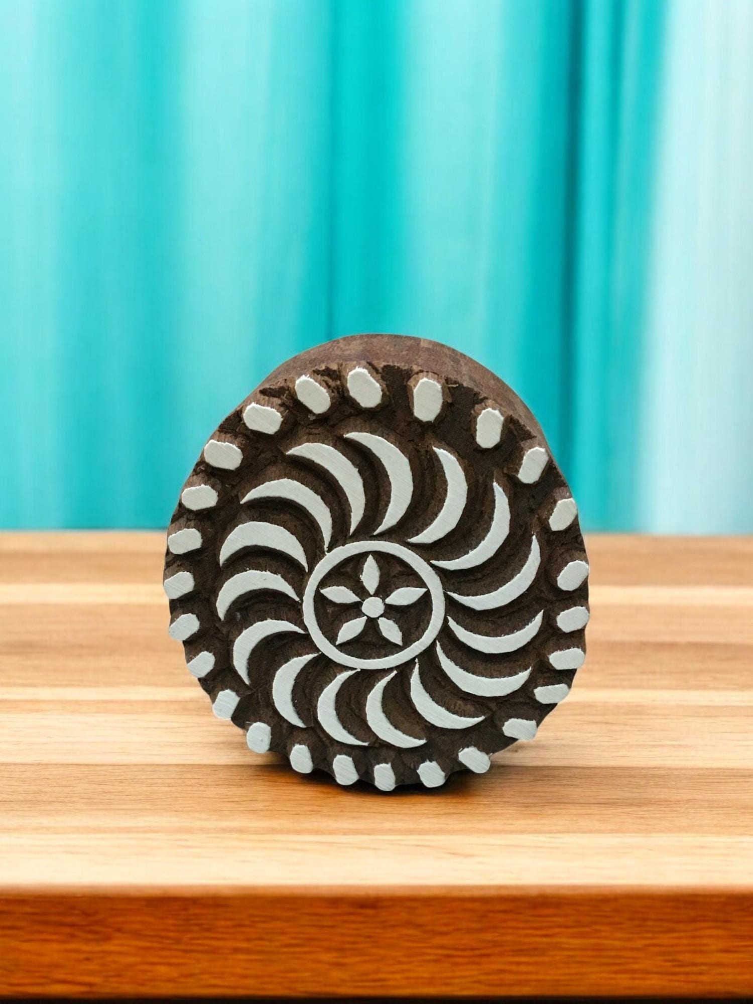 Hand Carved Swirl Mandala Wood Stamp, Textile Block, Pottery DIY