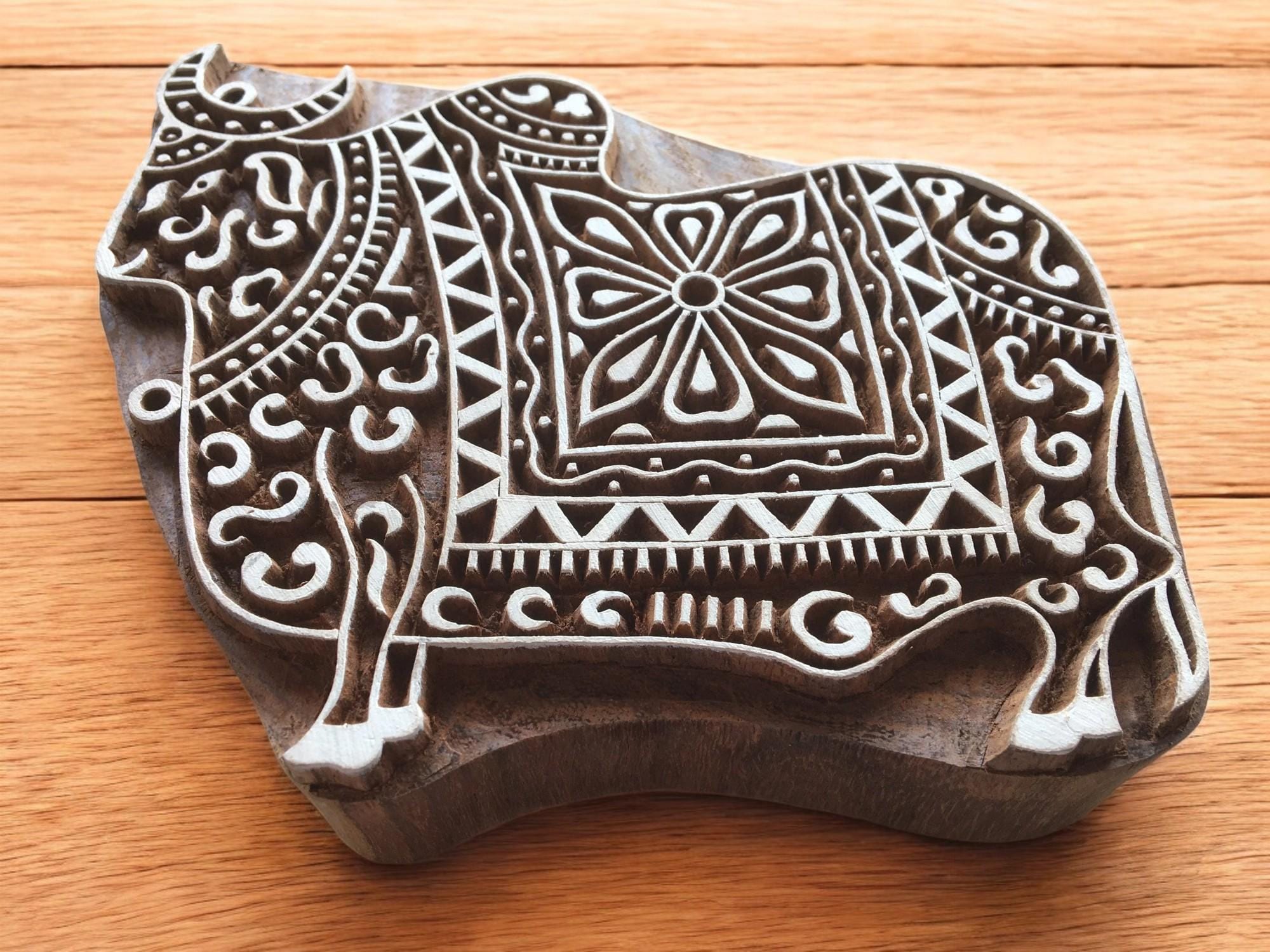 Indian Bull Wooden Printing Block, Hand Carved Batik Stamp