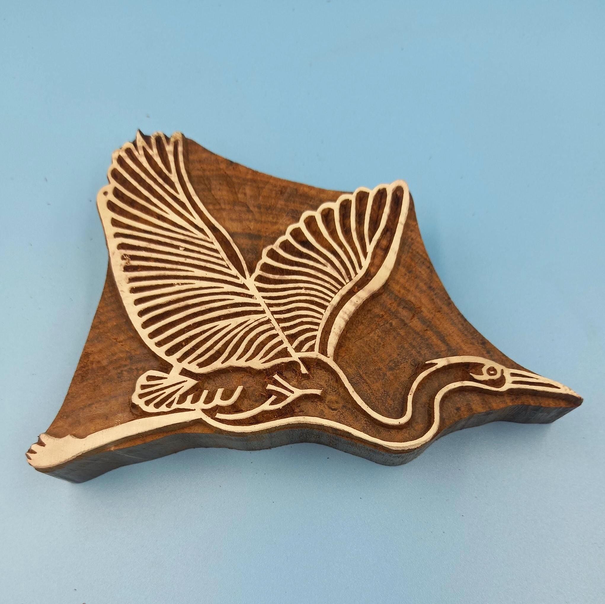 Flying Swan Wooden Printing Block Pottery Stamp, Batik Tjaps, Blaudruck stempel