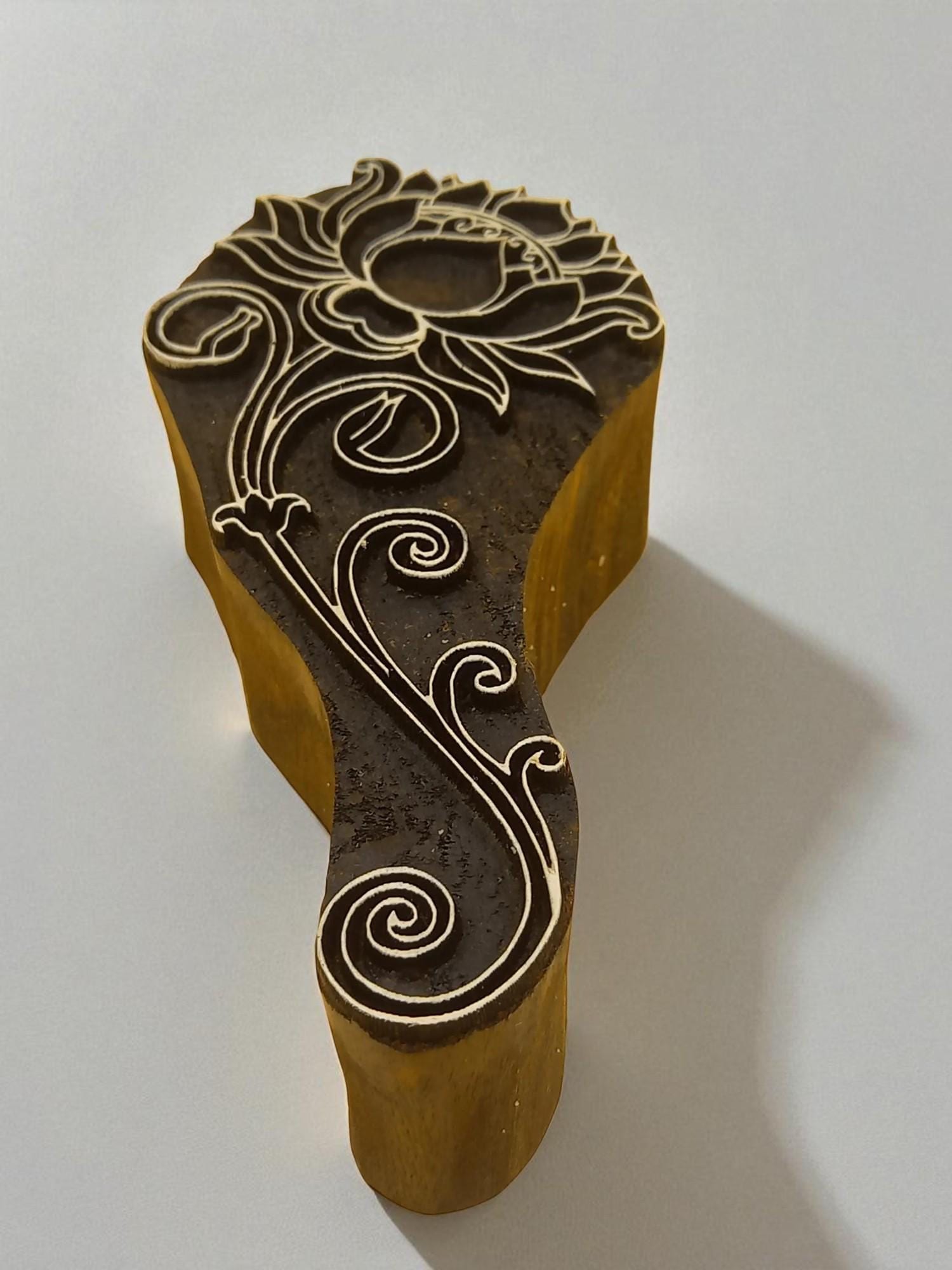 Stylish Lotus hand carved Indian wood printing block; textile stamp; pottery stamp,
