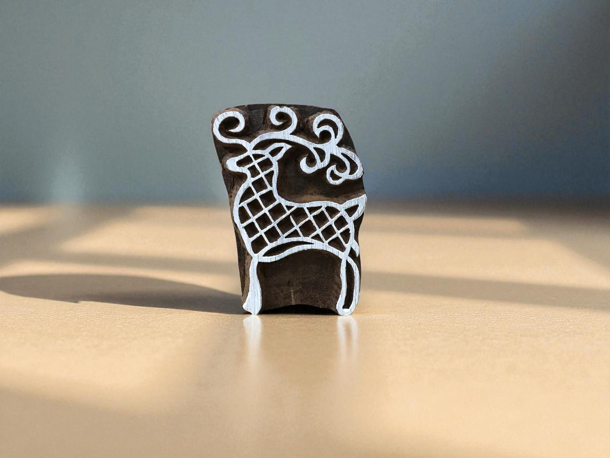 X mas Reindeer,  hand carved Indian wood printing block; textile stamp; pottery stamp,
