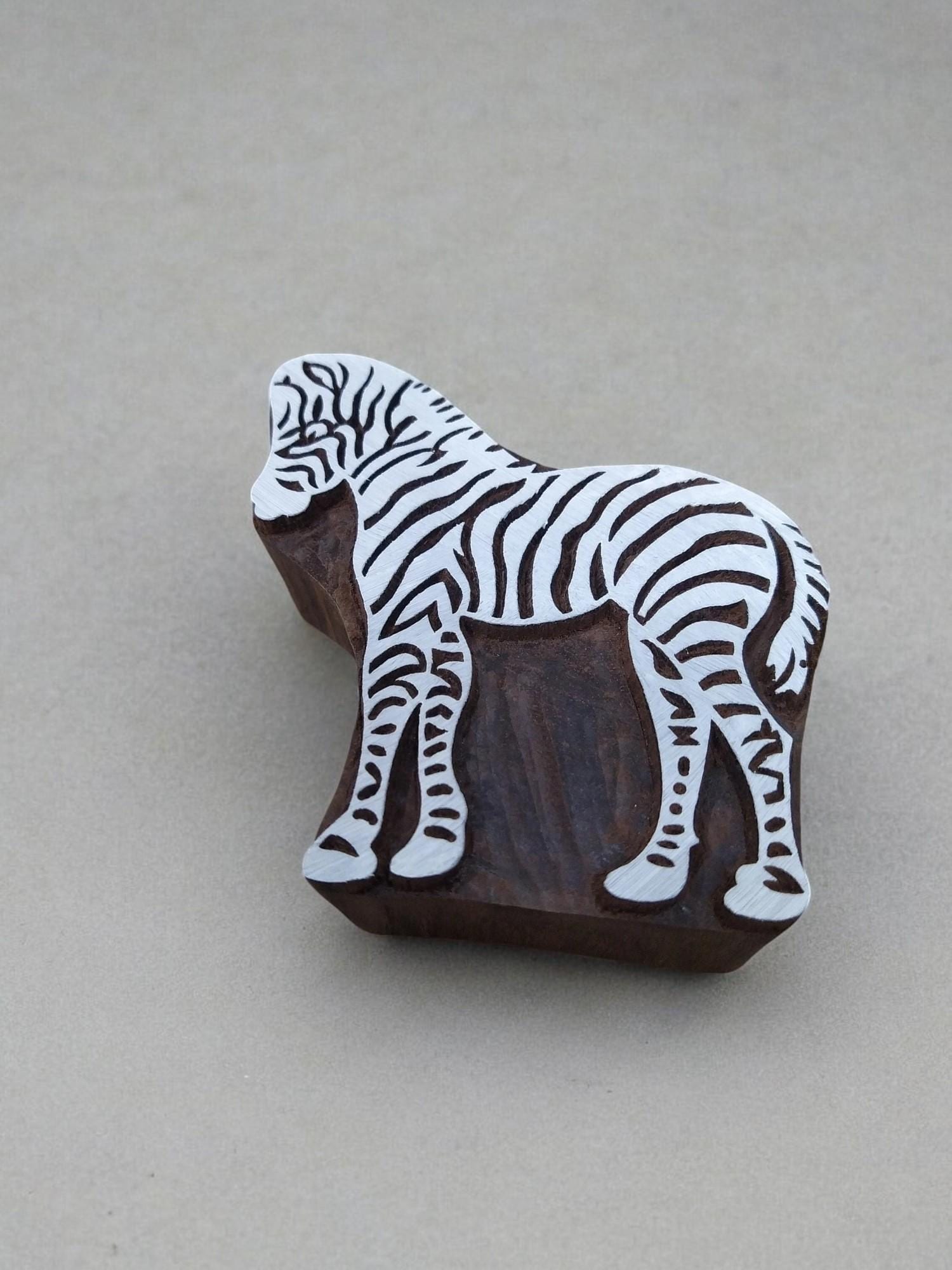 Standing Zebra  hand carved Indian wood printing block; textile stamp; pottery stamp,