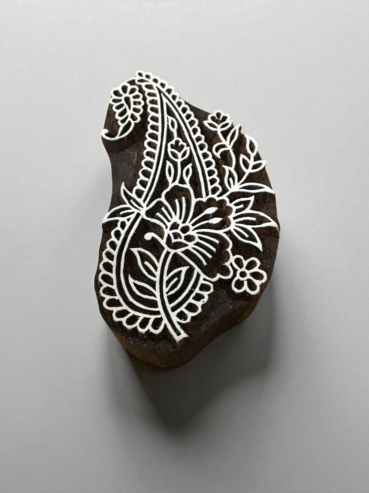 A Stylized Paisley,  hand carved Indian wood printing block; textile stamp; pottery stamp,