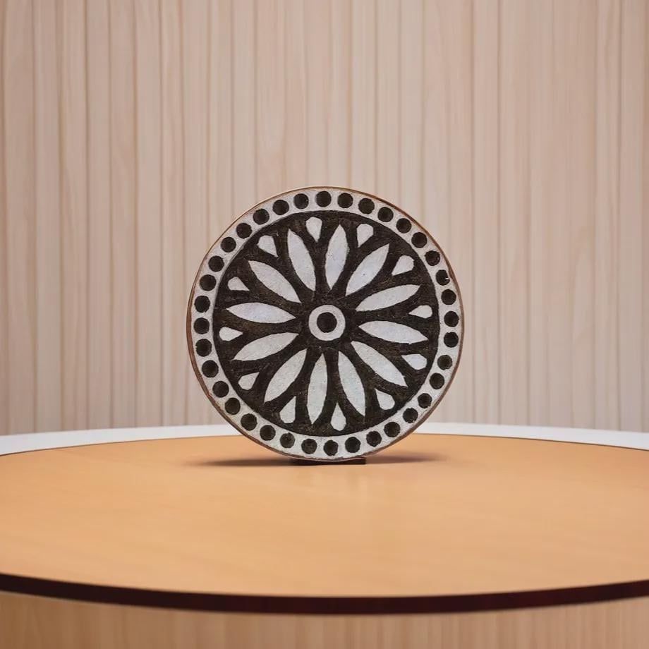 Indian Wooden Printing Block - Floral Dotty Circle