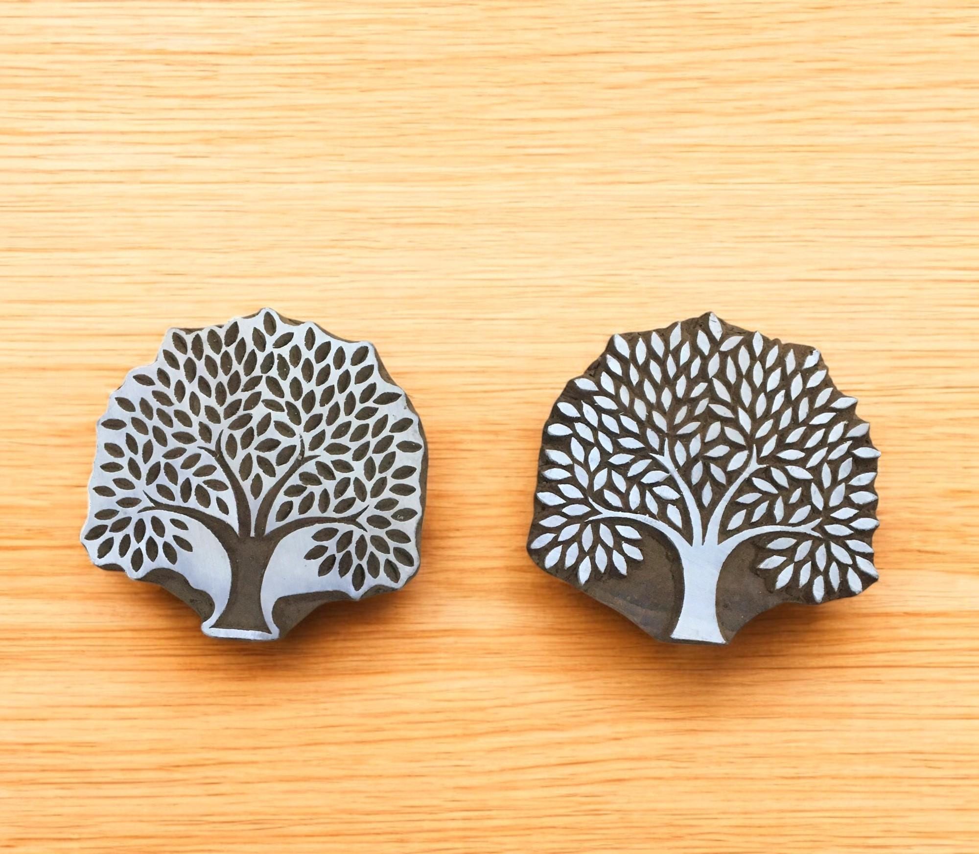 Detailed Tree Positive & Negetive, hand carved Indian wood printing block; textile stamp; pottery stamp,