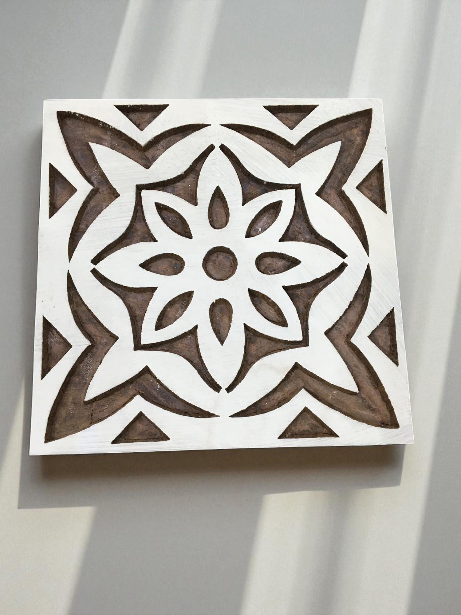 Hand Carved Indian Printing Block: Mediterranean Tile Design