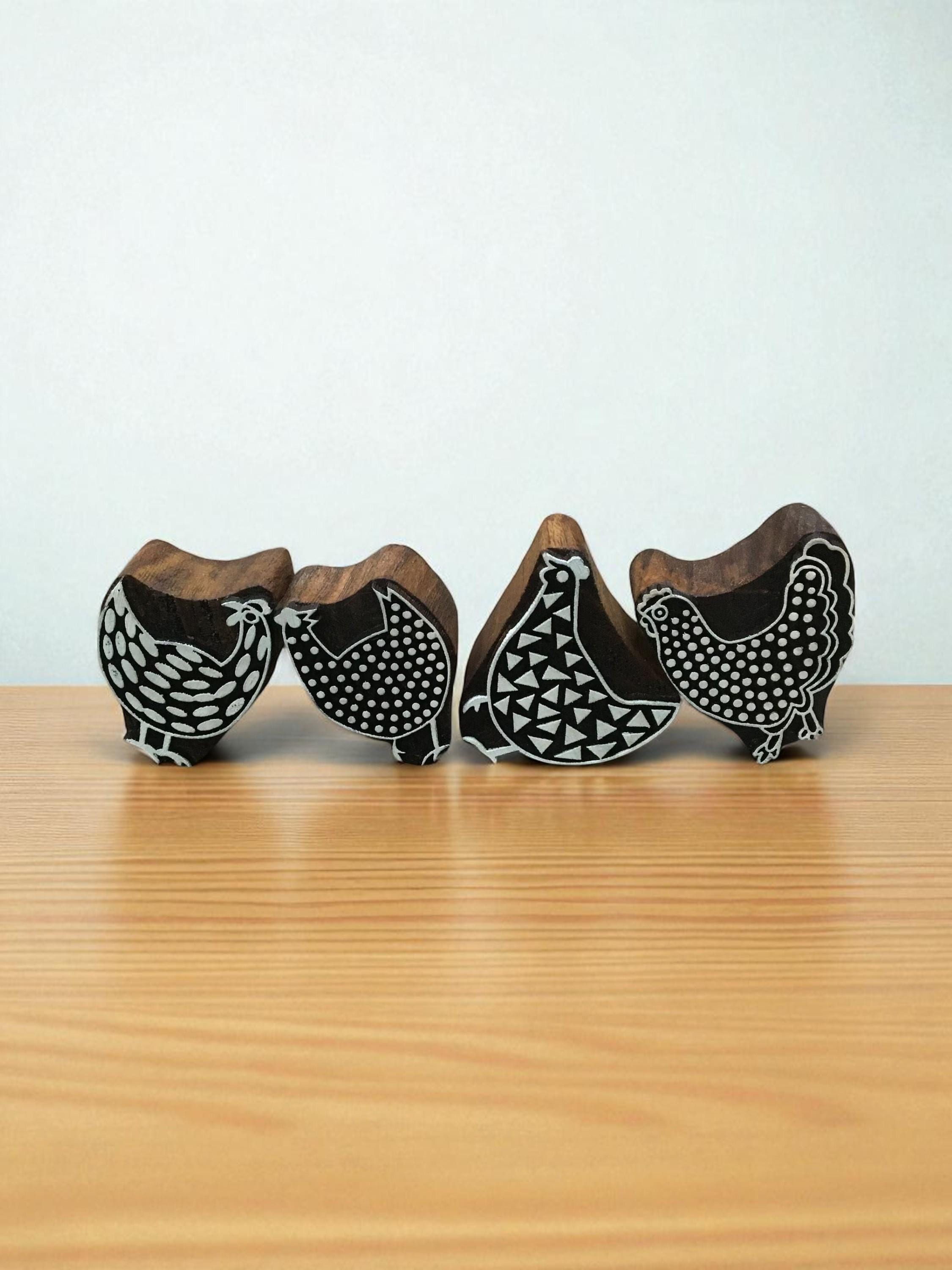 Hand Carved Chicken Printing Blocks, Indian Wood Stamps