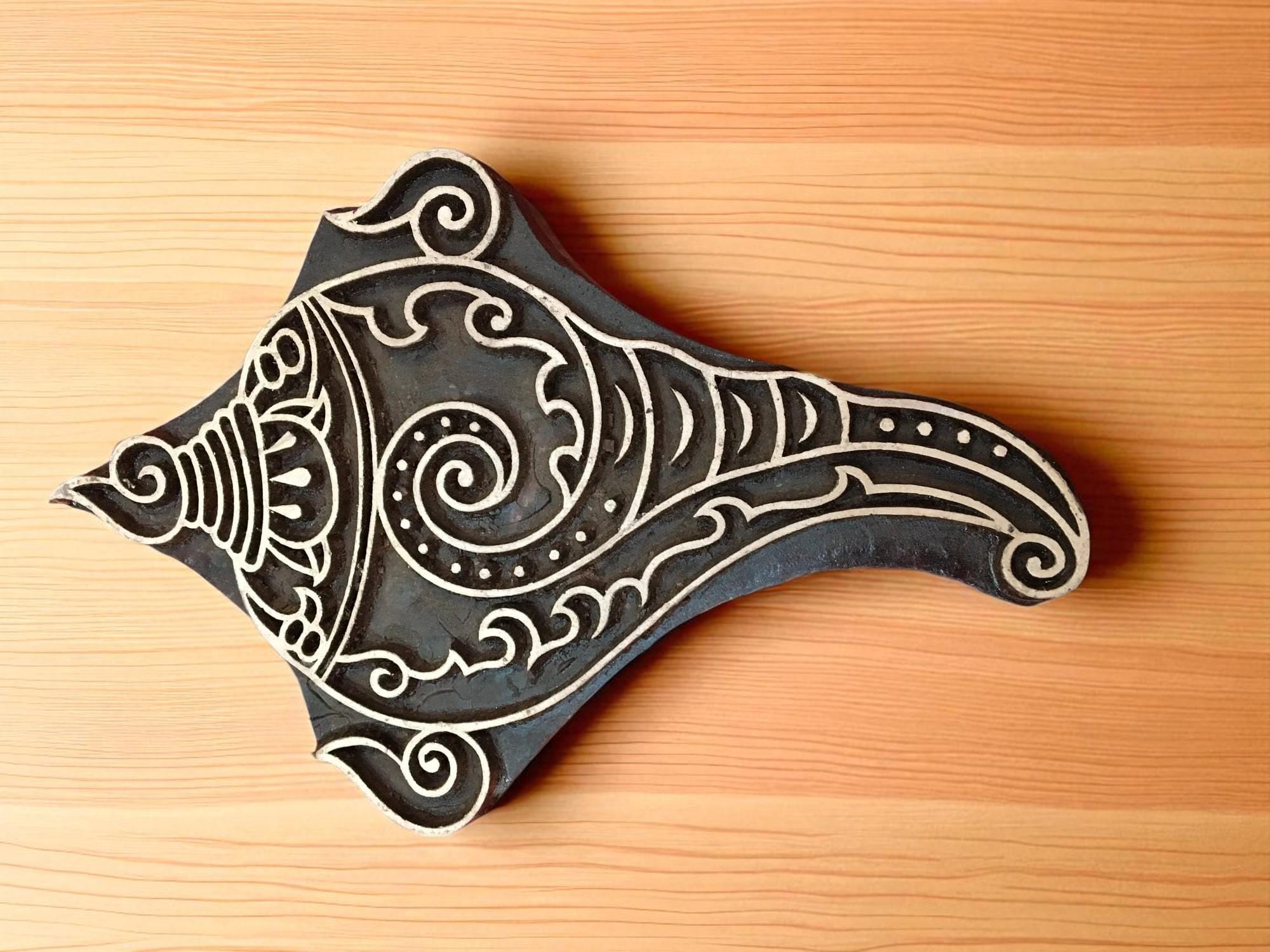 Teak Wood Conch Stamp - Indian Textile, Pottery Printing Block
