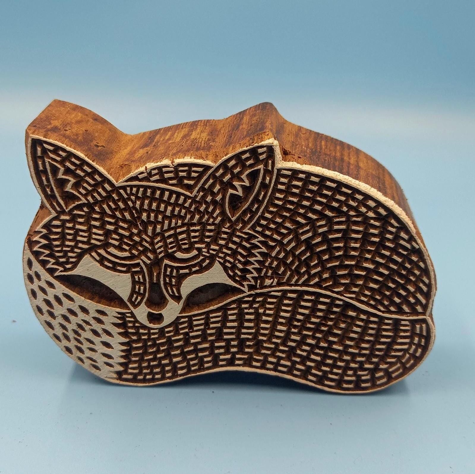 Silent Sitting Fox Wooden Printing Block Pottery Stamp, Batik Tjaps, Blaudruck stempel