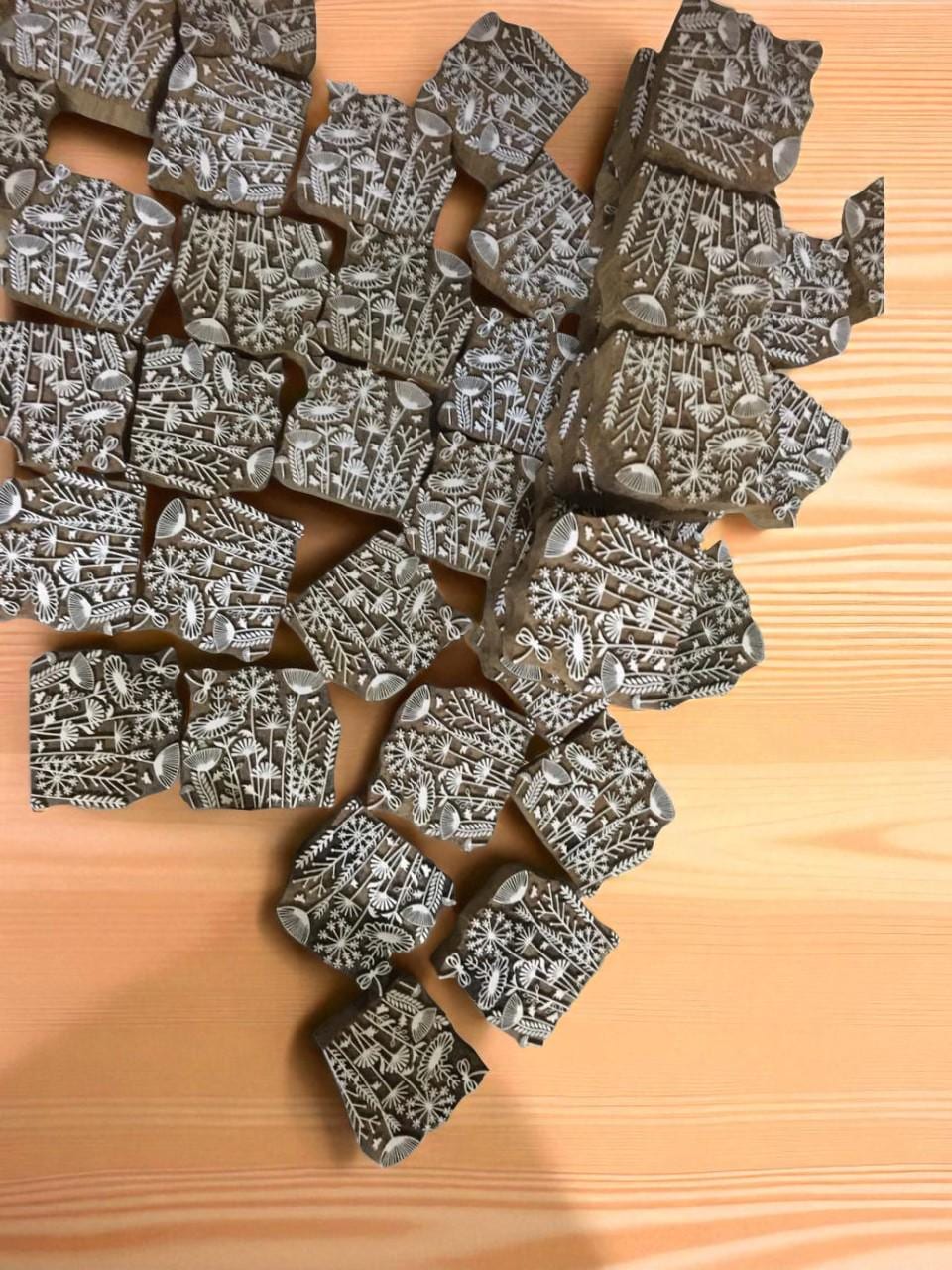 Indian Wood Printing Block: Meadow Floral Design