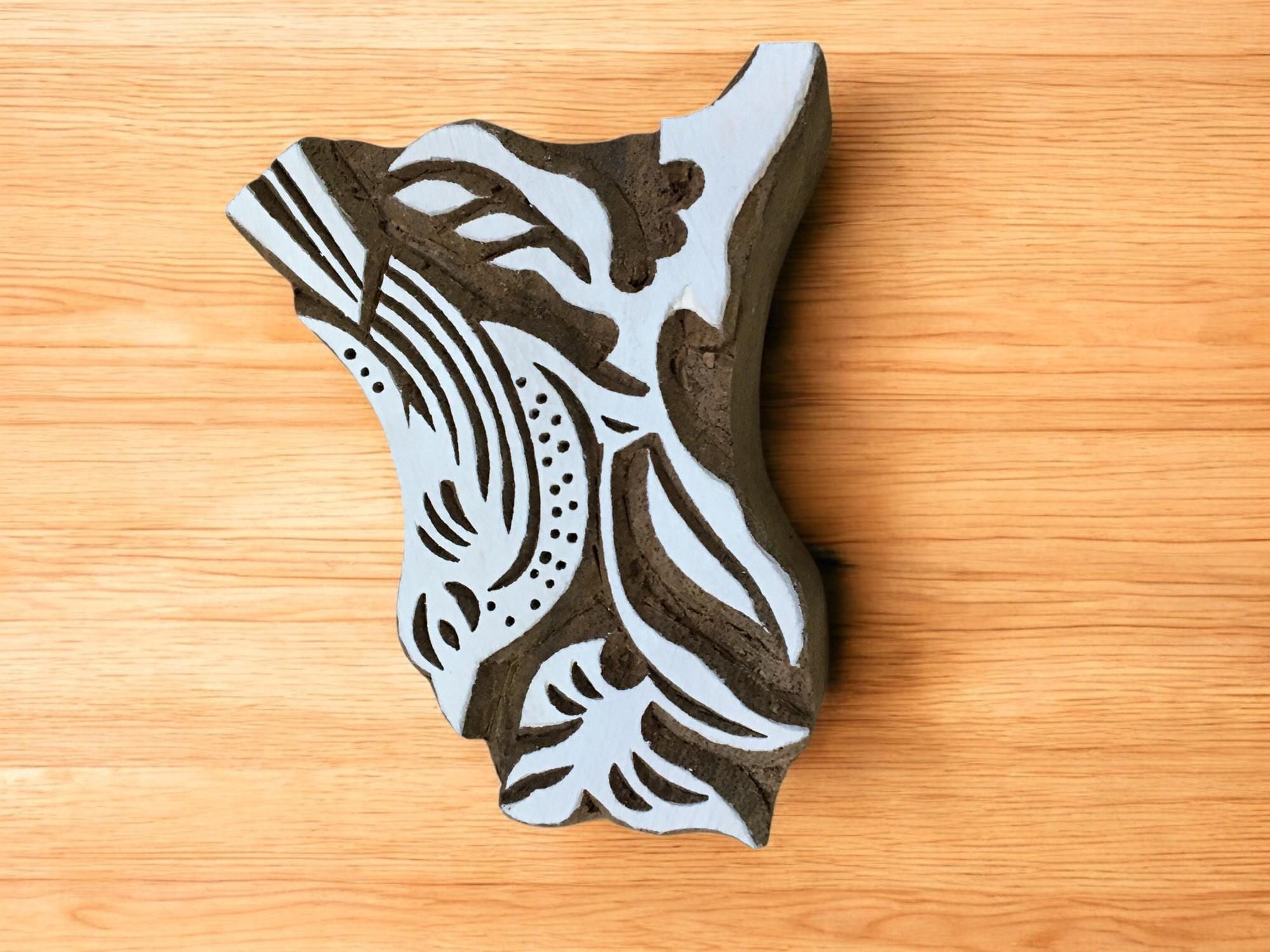 Bird on Branch, hand carved Indian wood printing block; textile stamp; pottery stamp,