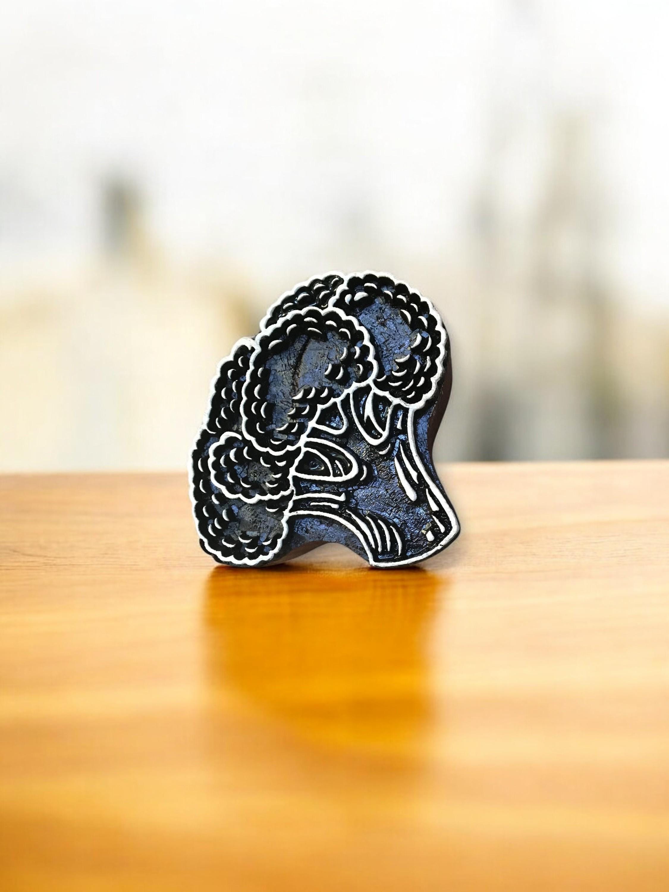 Hand Carved Broccoli Stamp, Indian Wood Block Print, Pottery, Textile Art