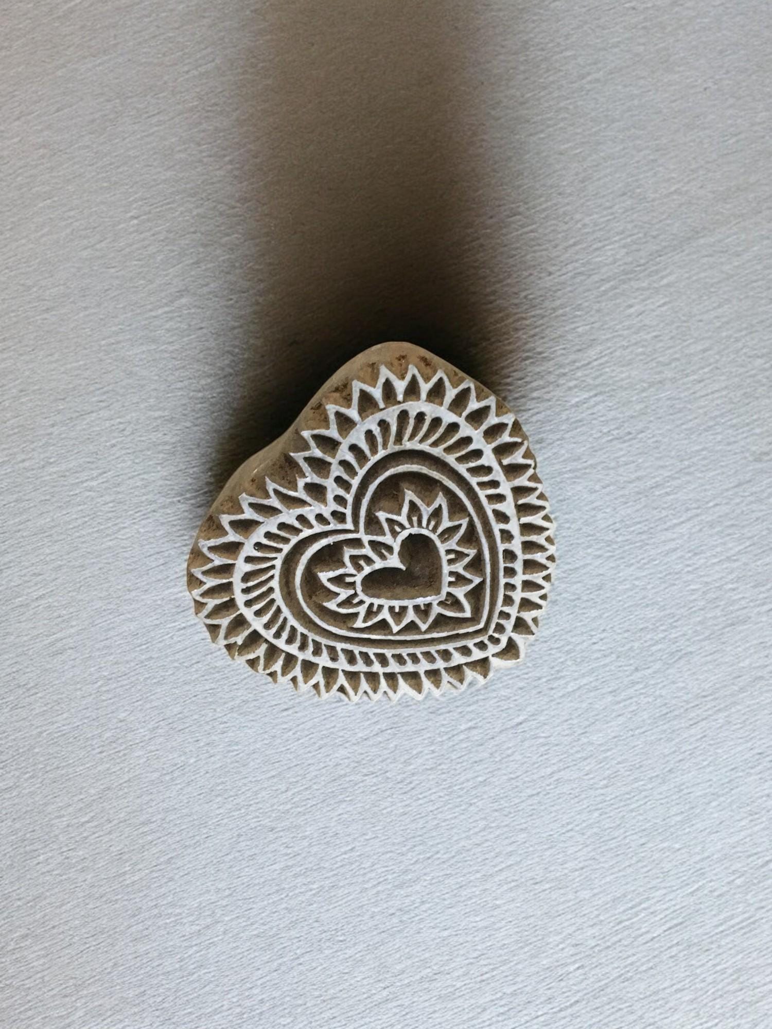 Hand Carved Indian Heart Stamp Set, Henna Fabric Printing