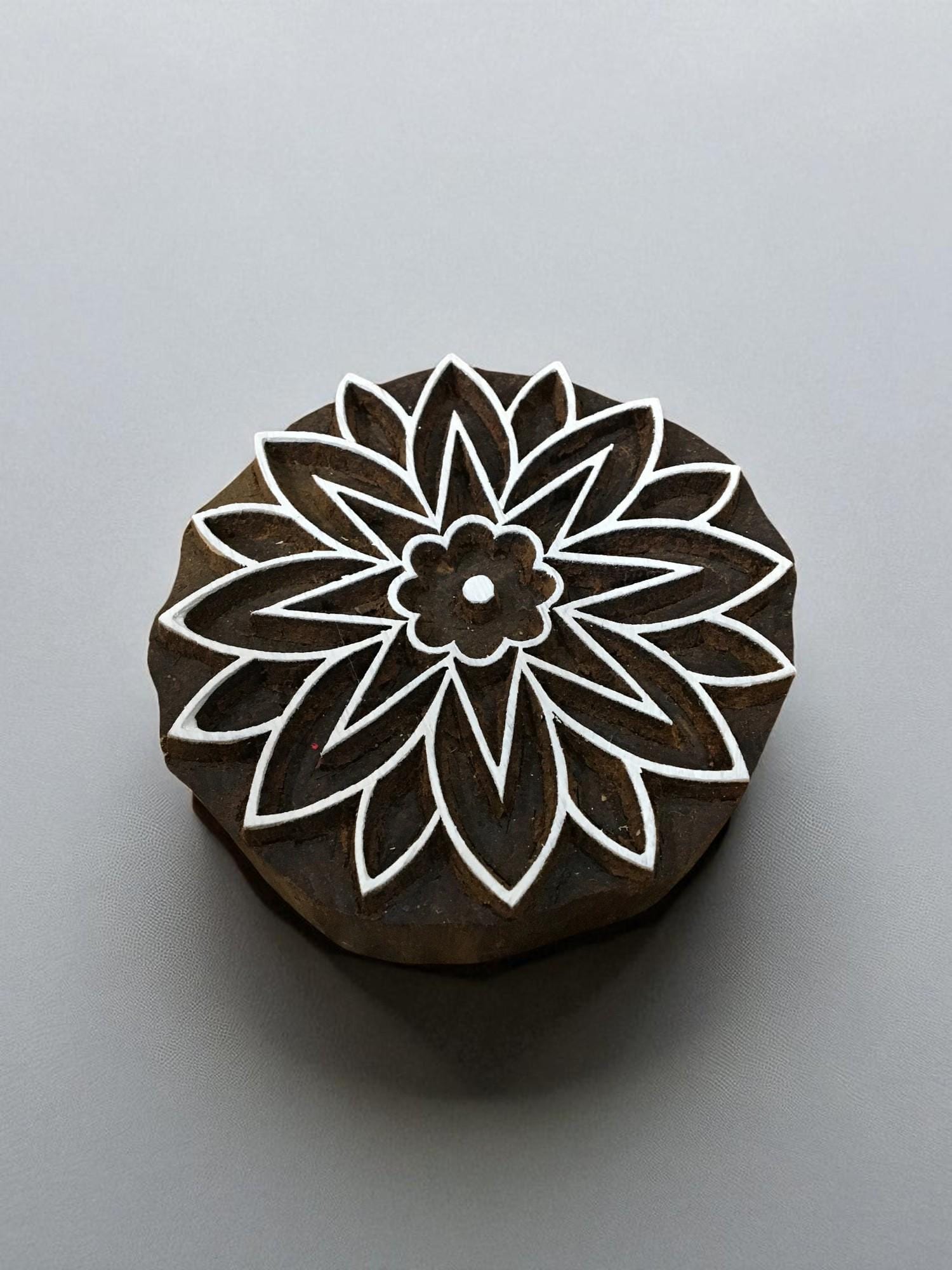 A Leaves outline Mandala , hand carved Indian wood printing block; textile stamp; pottery stamp,