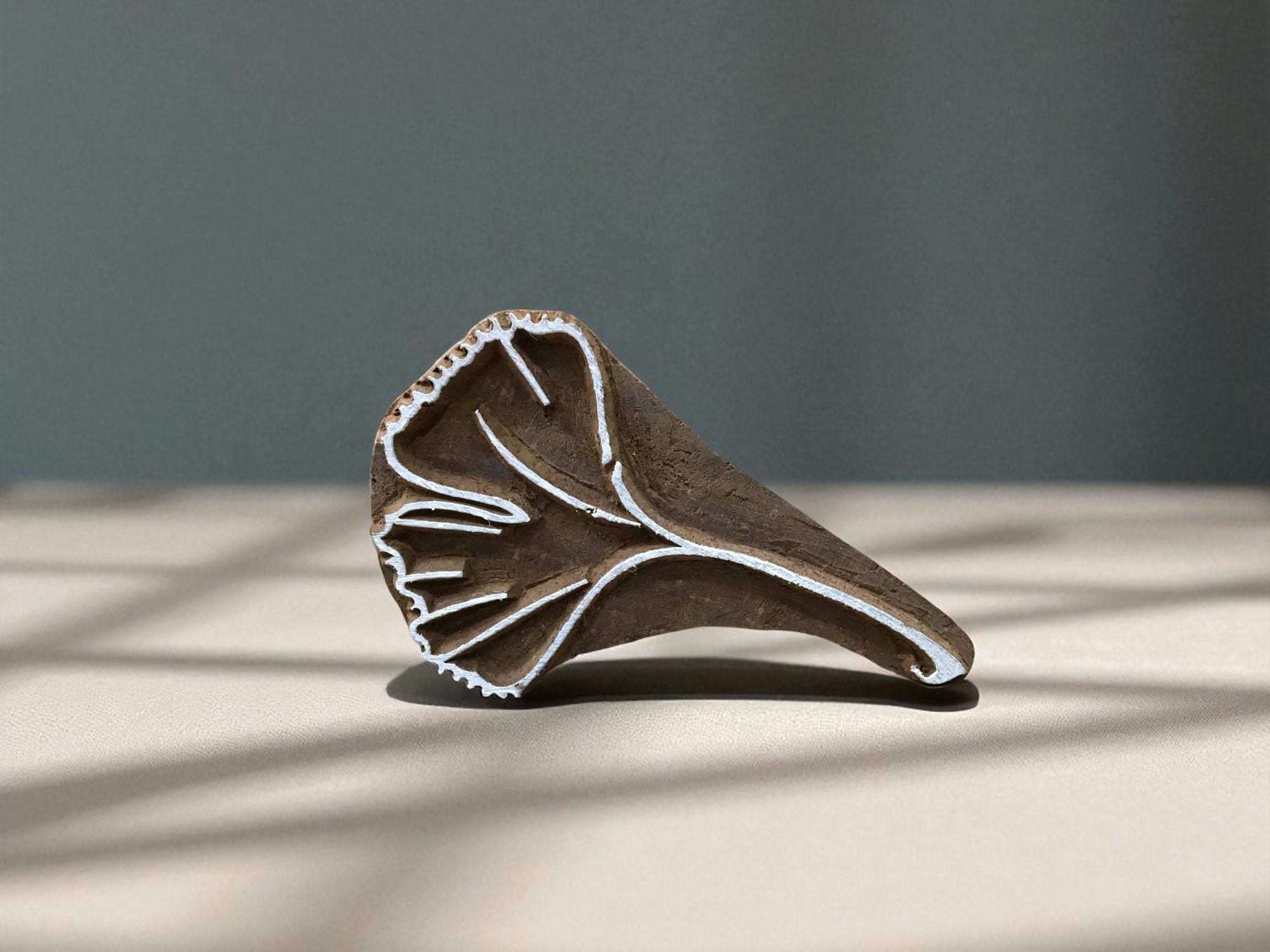 Ginko Leaf Wooden Printing Block, Hand Carved Indian Stamp