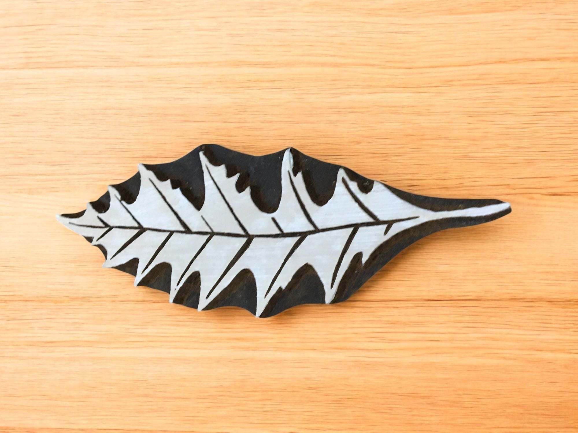 Hand Carved Red Oak Leaf Wood Stamp, Textile & Pottery Block