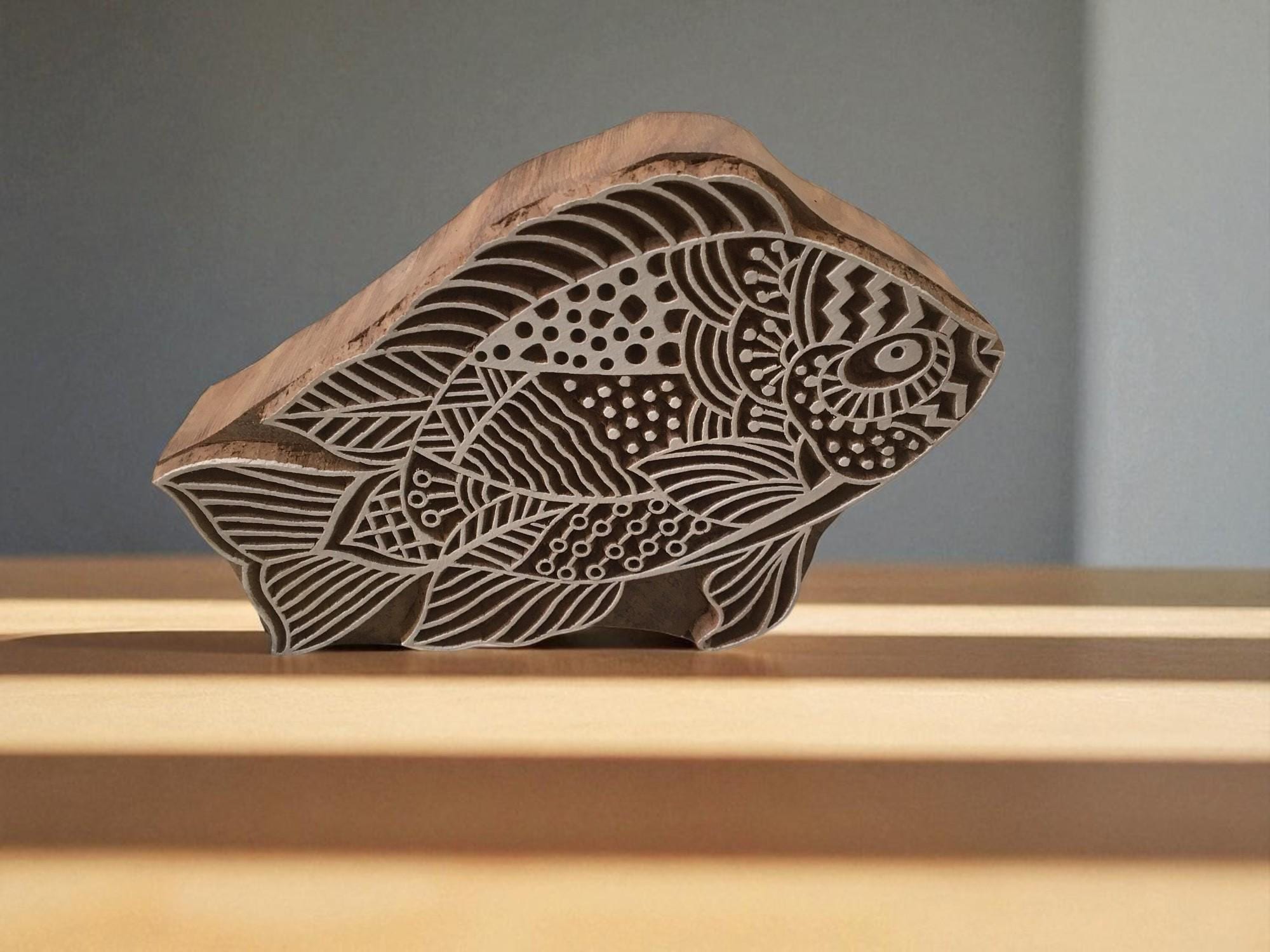 Zentangle Fish Wooden Printing Block, Batik Stamp