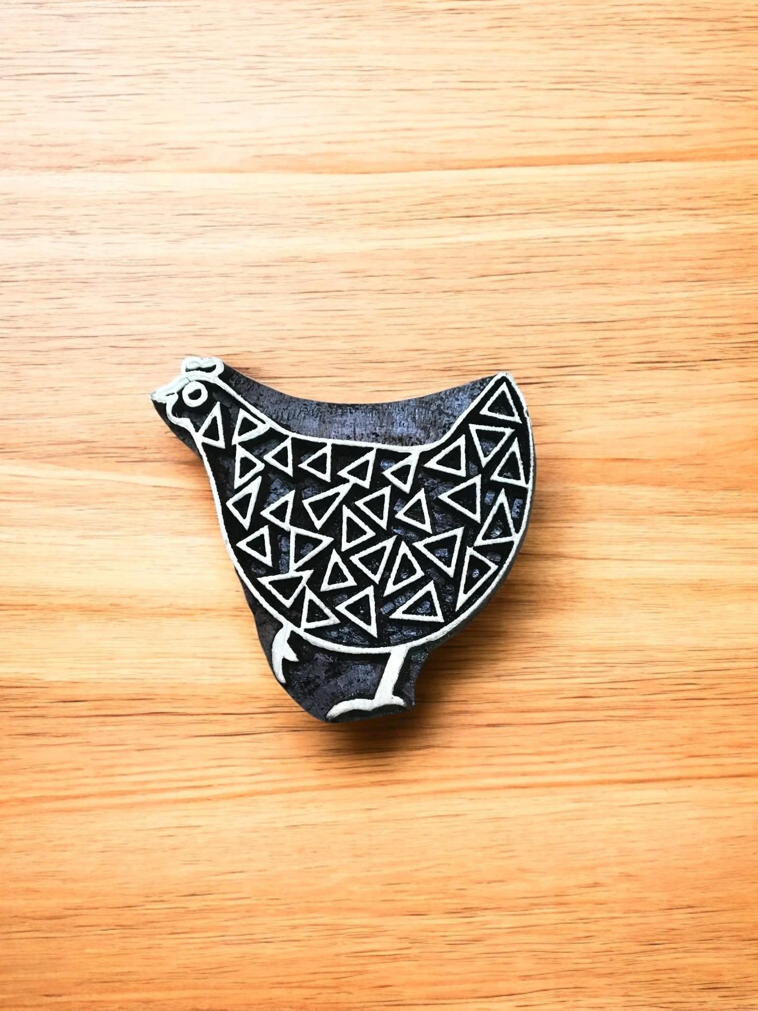 Hand Carved Chicken Wood Printing Block Set, Textile Pottery Stamps