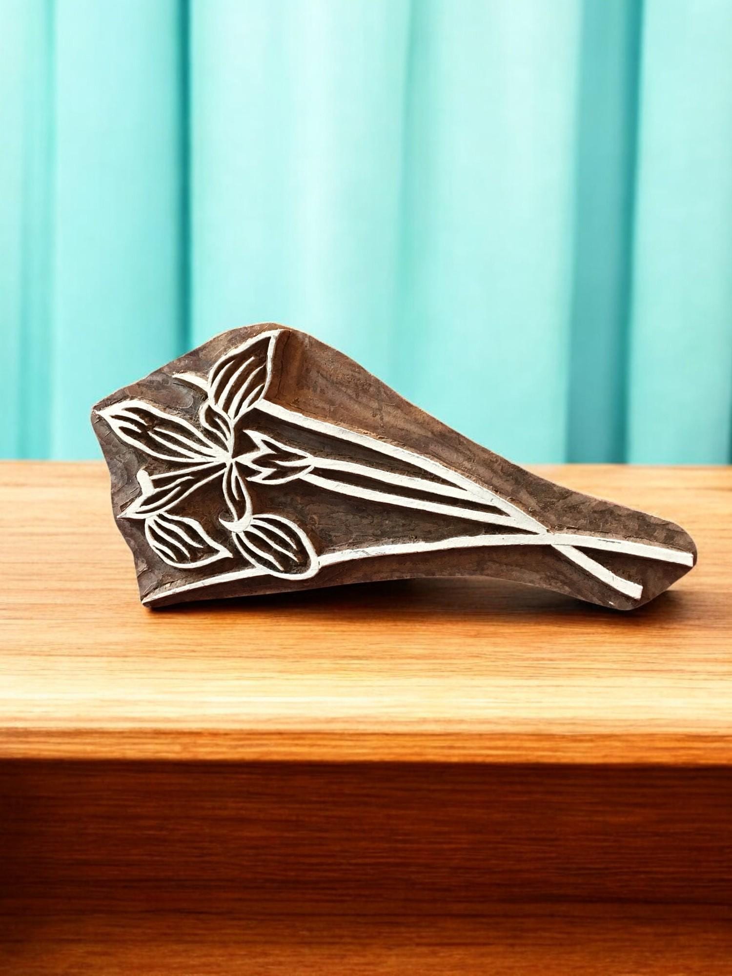 Floral Teak Wood Stamp, Hand Carved Indian Print Block