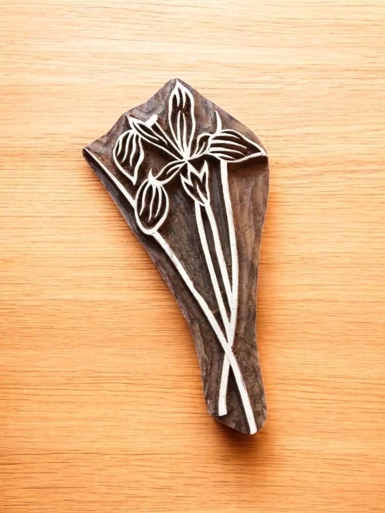 Floral Teak Wood Stamp, Hand Carved Indian Print Block