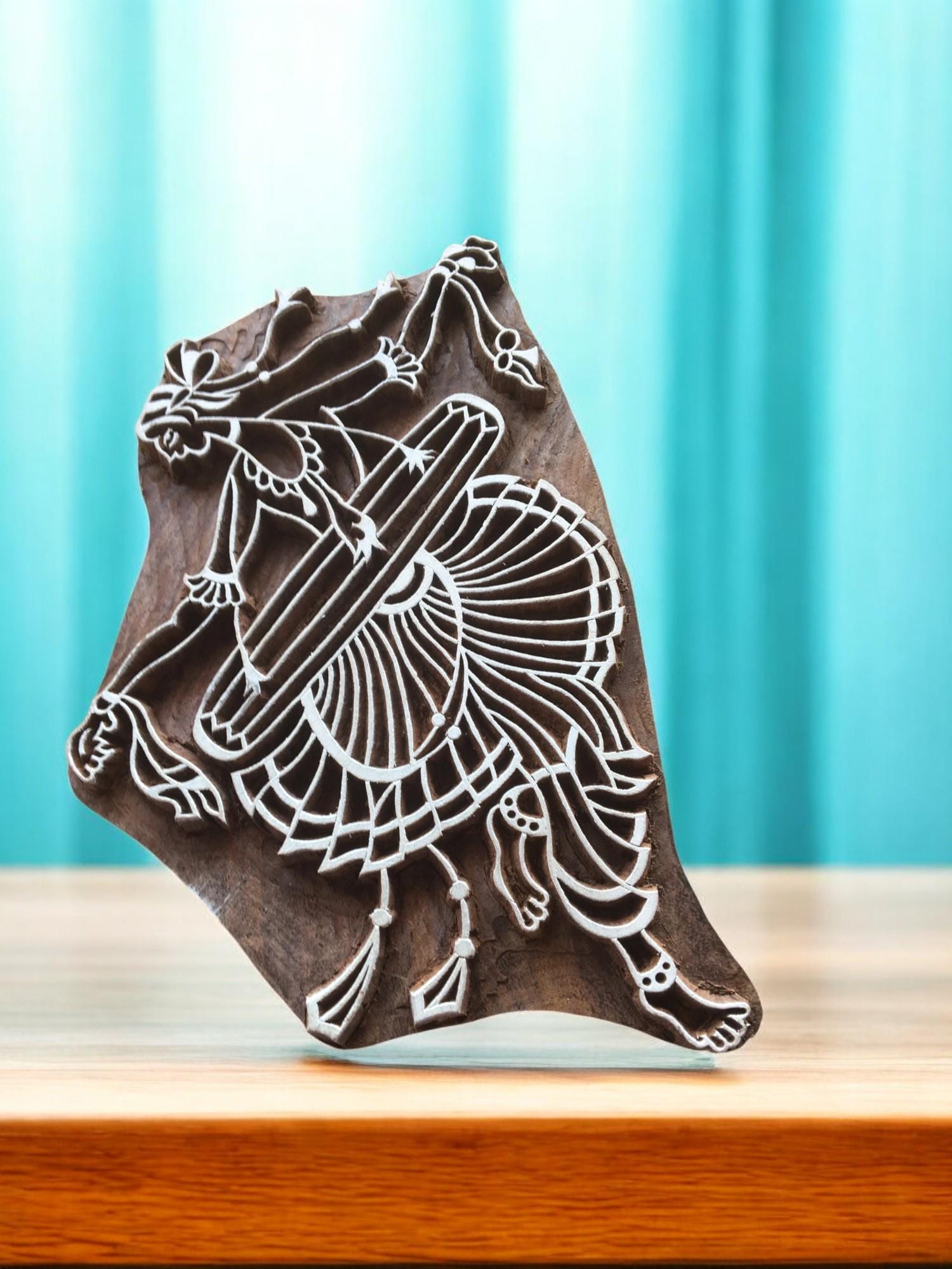 Hand Carved Indian Wood Stamp, Dancing Man Totom Folk Art