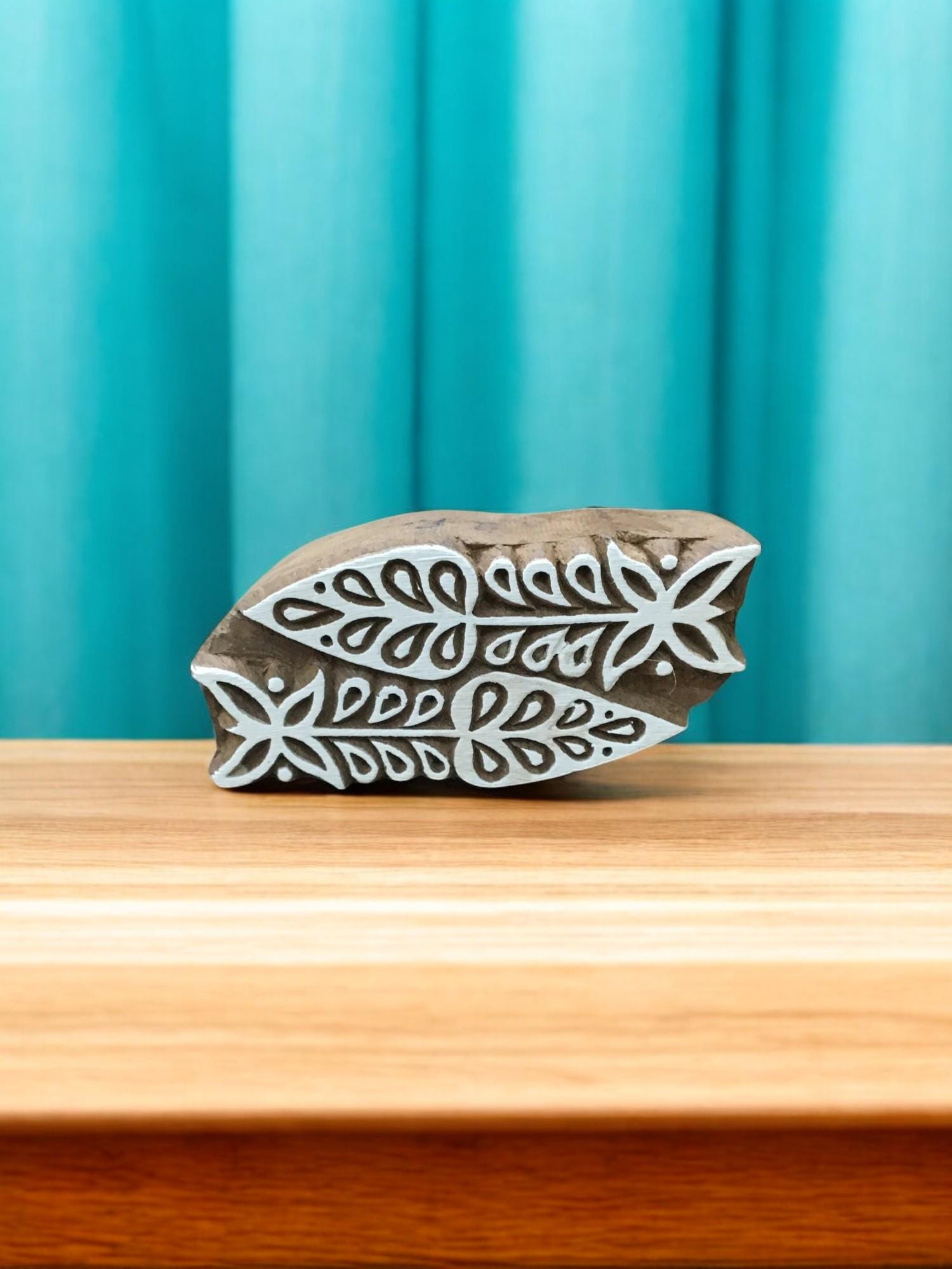 Fish Bones, hand carved Indian wood printing block; textile stamp; pottery stamp,