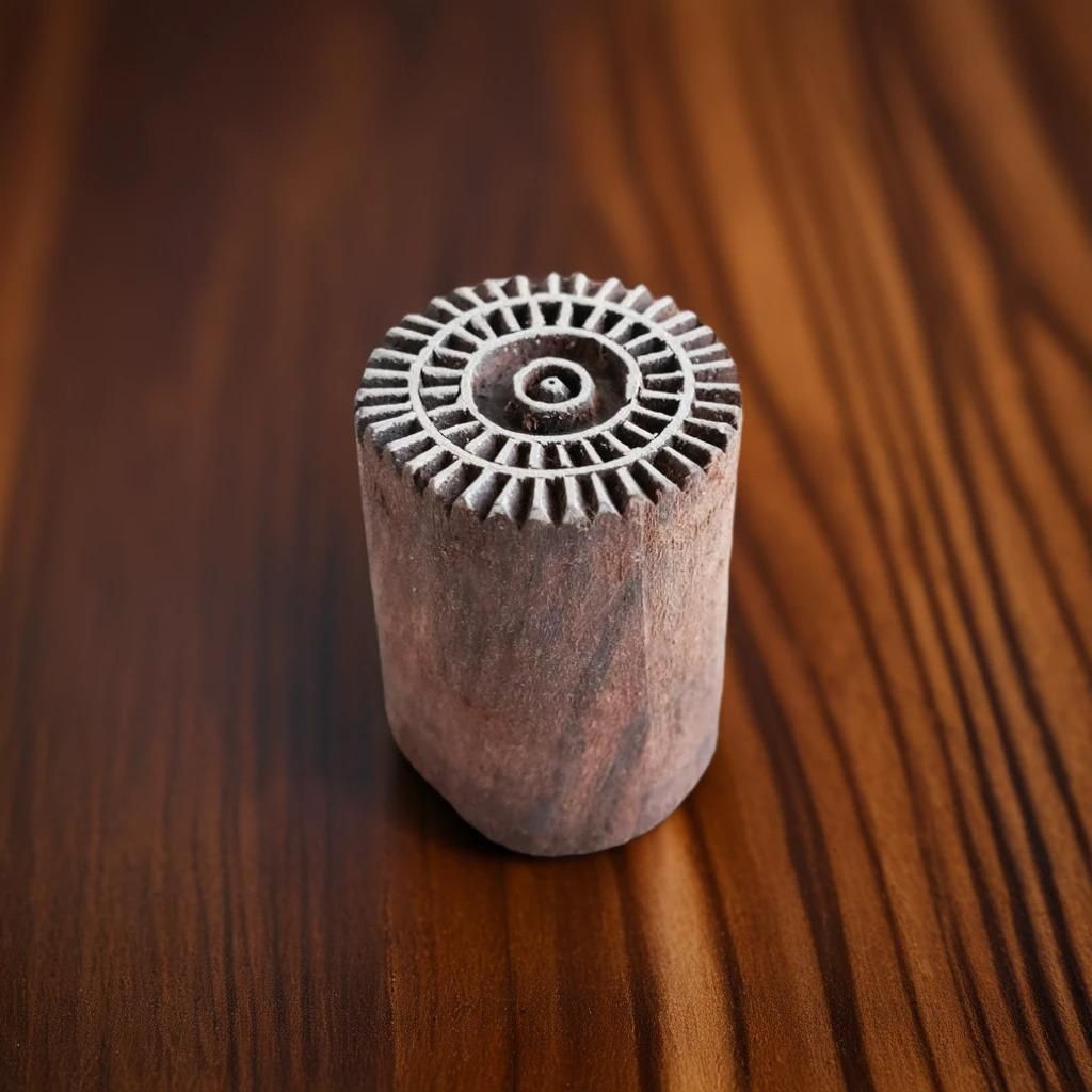 Hand Carved Indian Wood Stamp, Wheel Design (1.25" x 1.25")