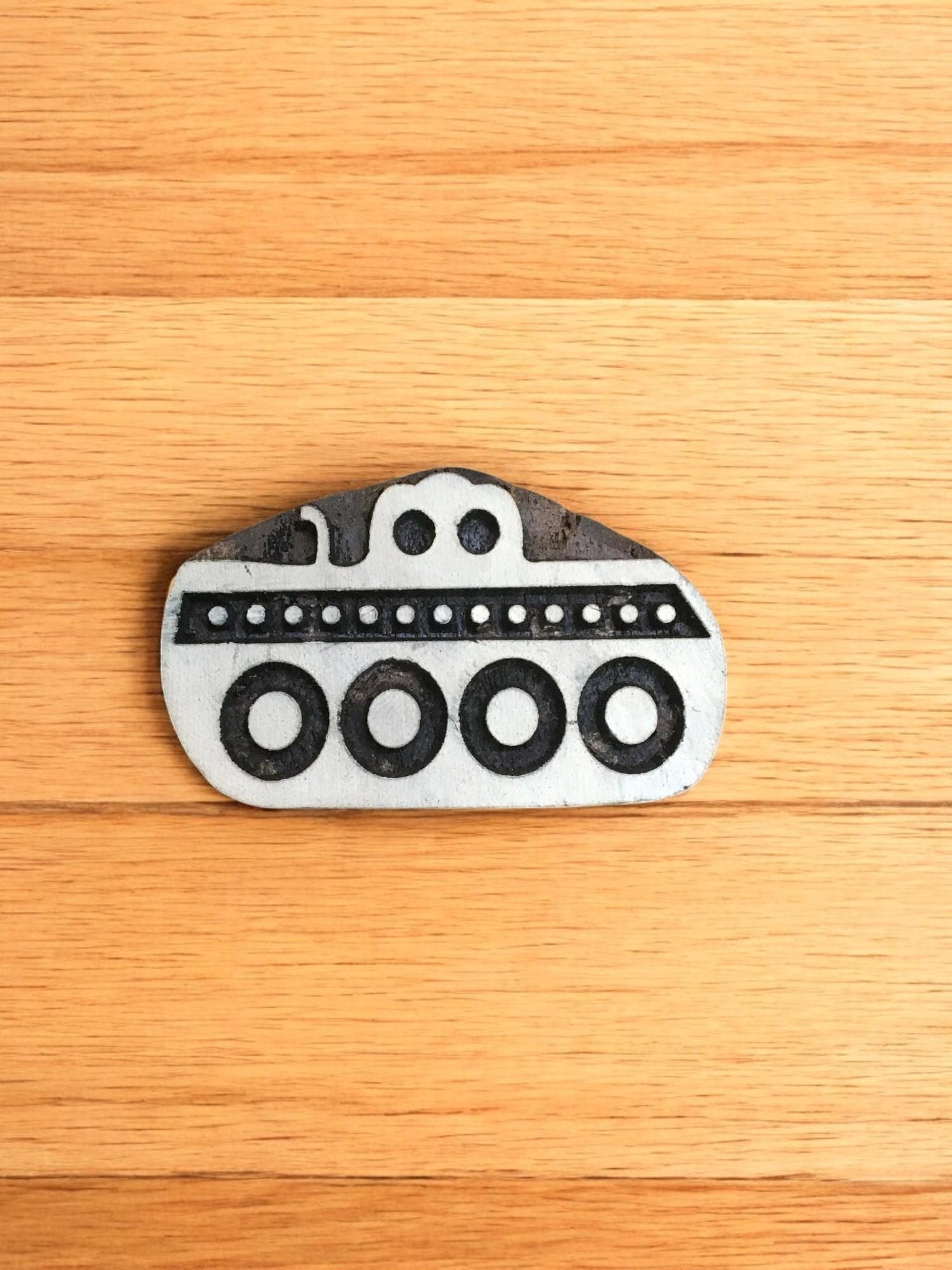 Hand Carved Sheesham Wood Submarine Stamp, Indian Textile Block