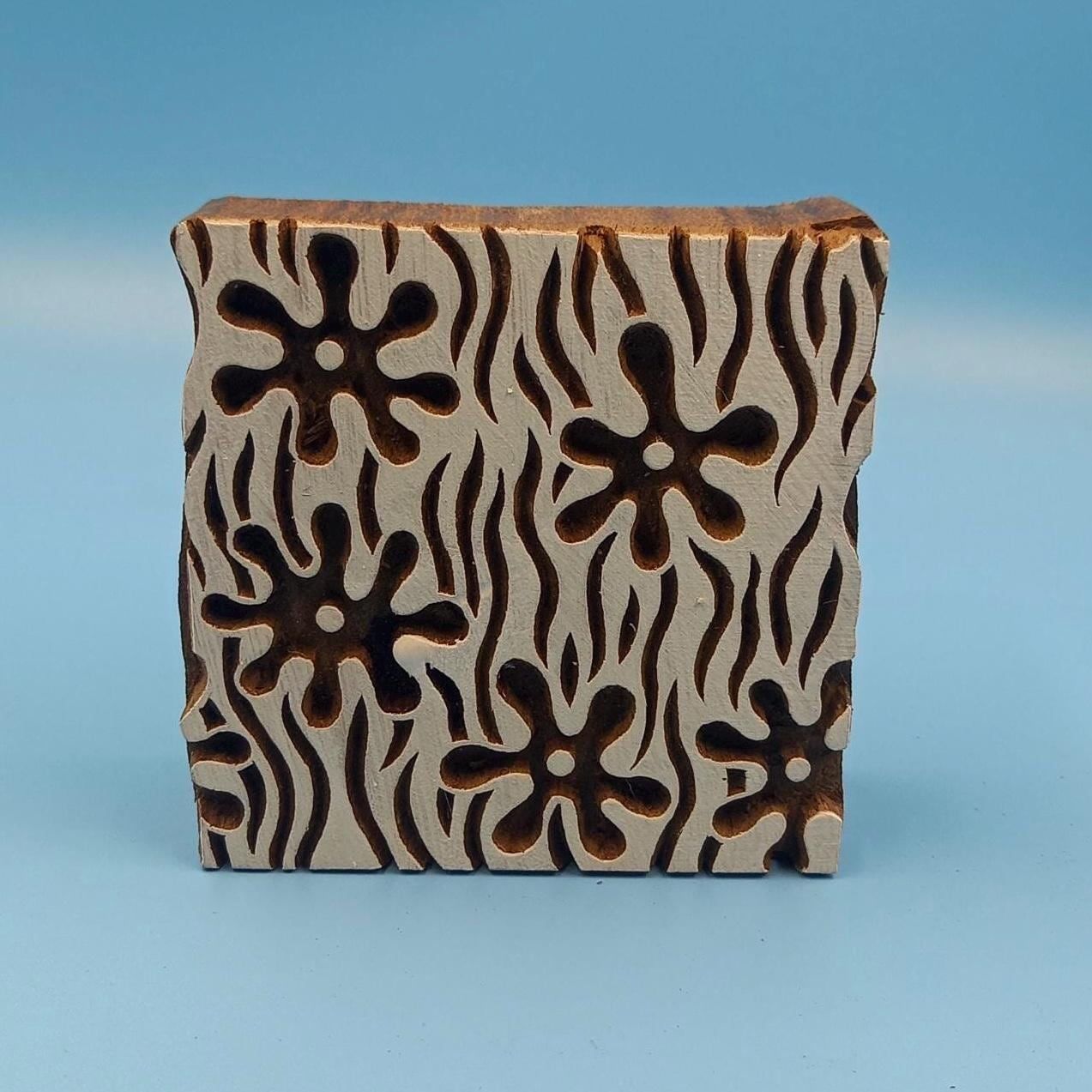 Underwater Flora Wooden Printing Block Pottery Stamp, Batik Tjaps, Blaudruck stempel, floral carved stamps