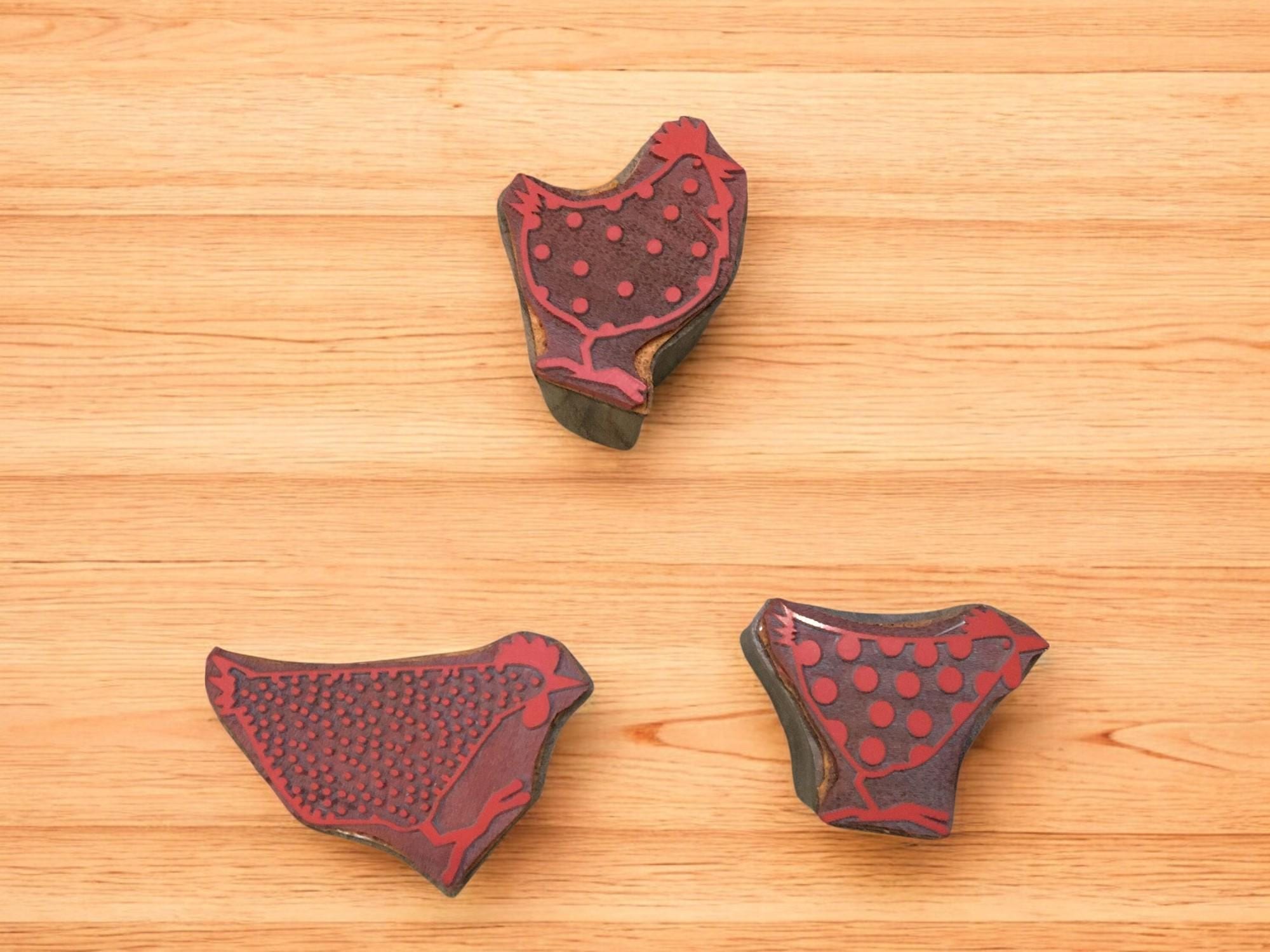 Funky Chicken Printing Block, Indian Wooden Stamp, Pottery Stamp