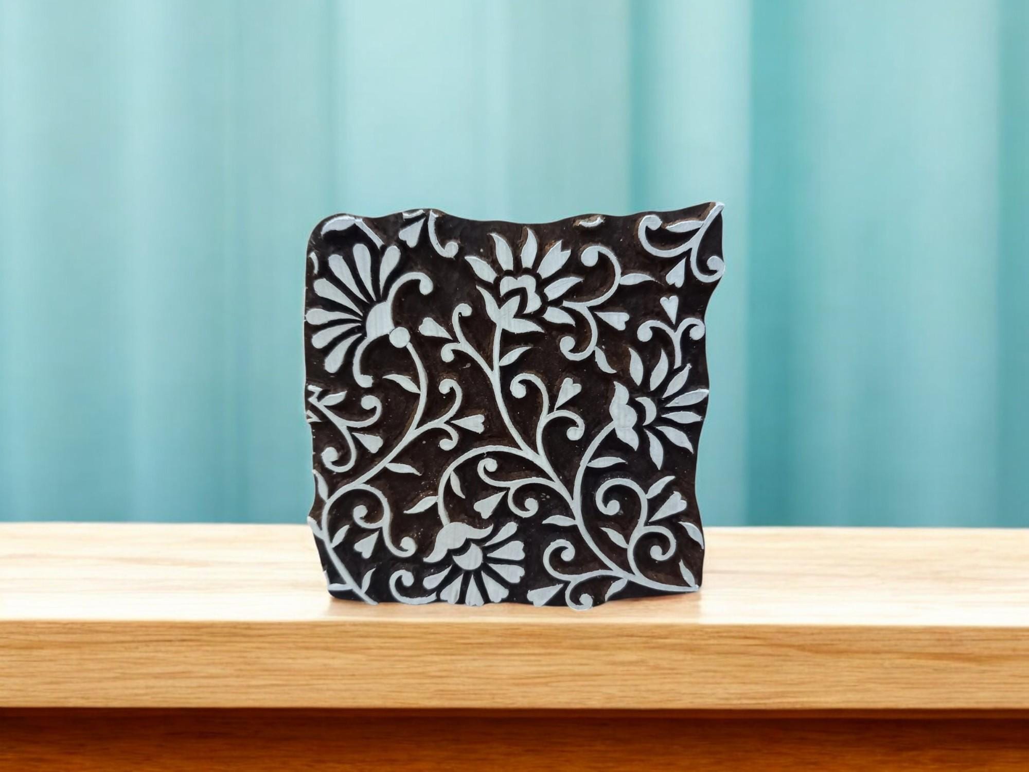 Floral Indian Wooden Printing Block, Ceramic & Batik Stamp