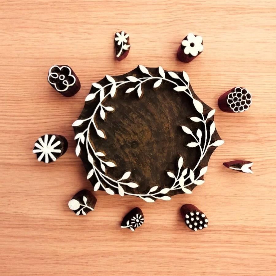 Indian Wooden Block Set - Floral Wreath