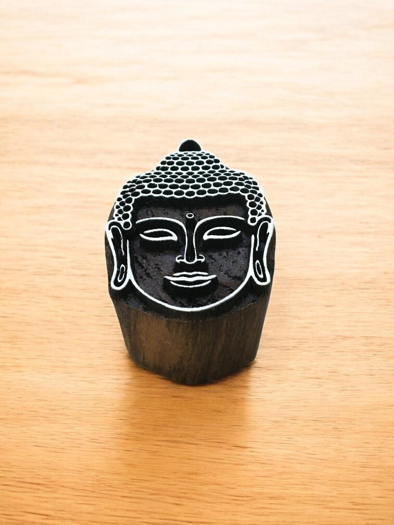 Hand Carved Buddha Head Wood Stamp, Indian Textile Block